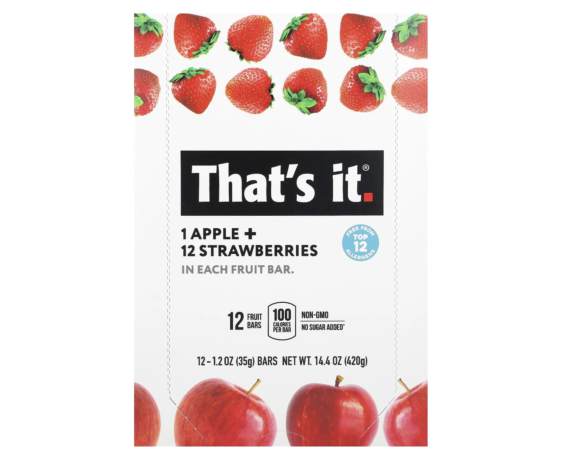 That's It, Fruit Bars, Apple + Strawberries, 12 Bars, 1.2 oz (35 g) Each