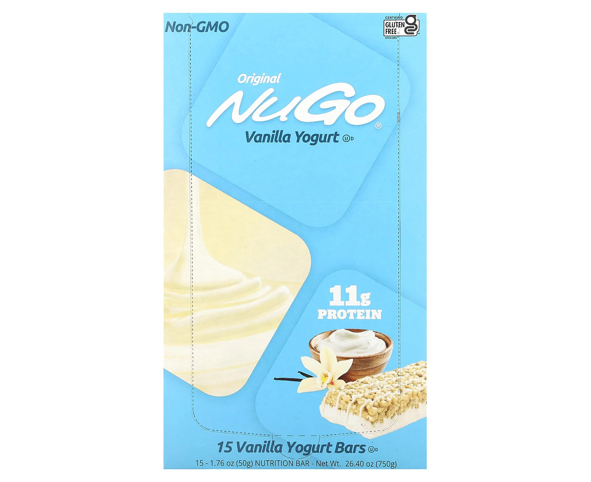 NuGo Nutrition, Original Bar, Vanilla Yogurt, 15 Bars, 1.76 oz (50 g) Each