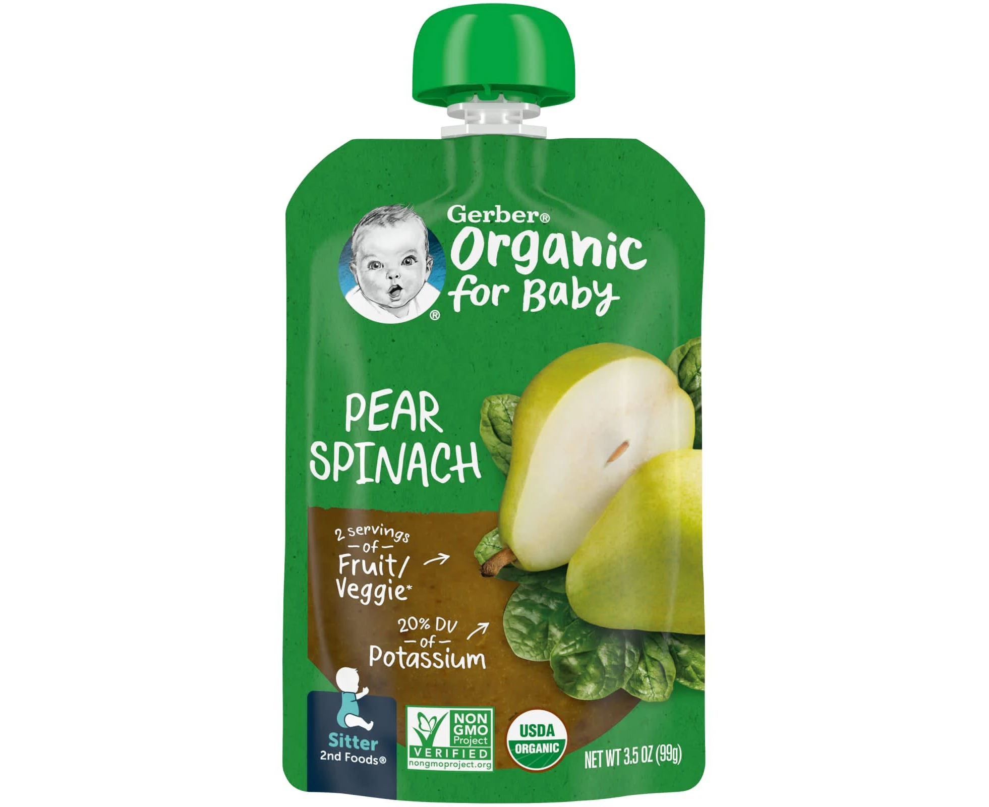 Gerber, Organic for Baby, 2nd Foods, Pear Spinach, 3.5 oz (99 g)