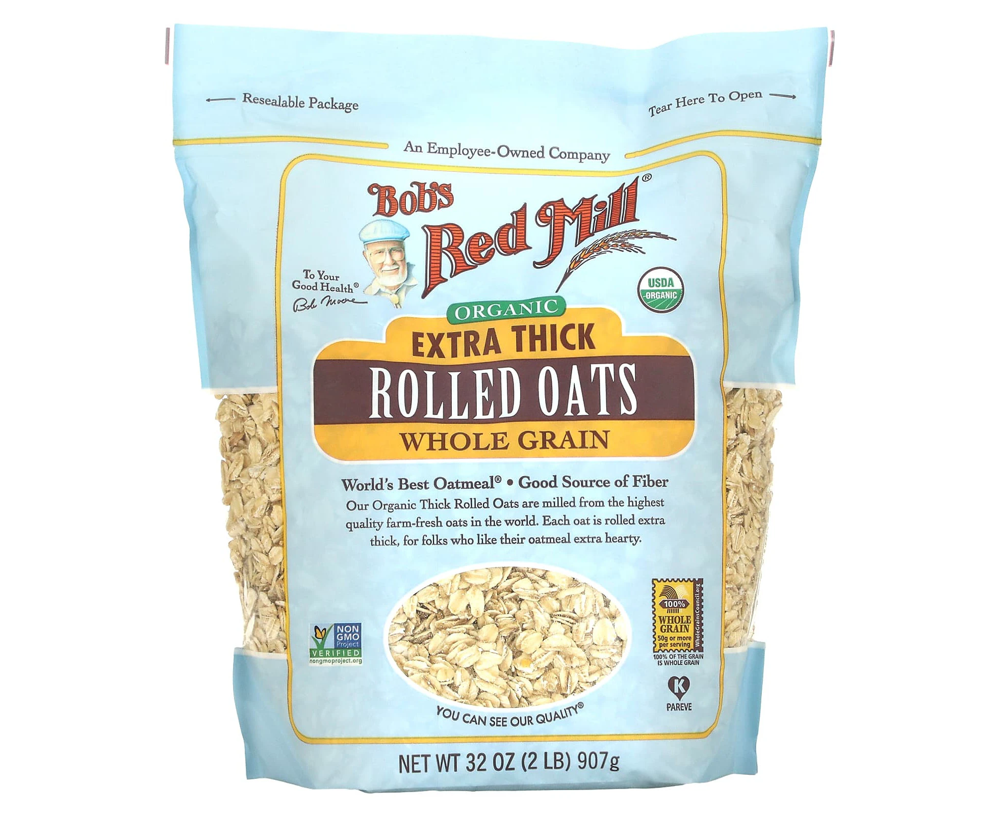 Bob's Red Mill, Organic Extra Thick Rolled Oats, Whole Grain, 32 oz (907 g)