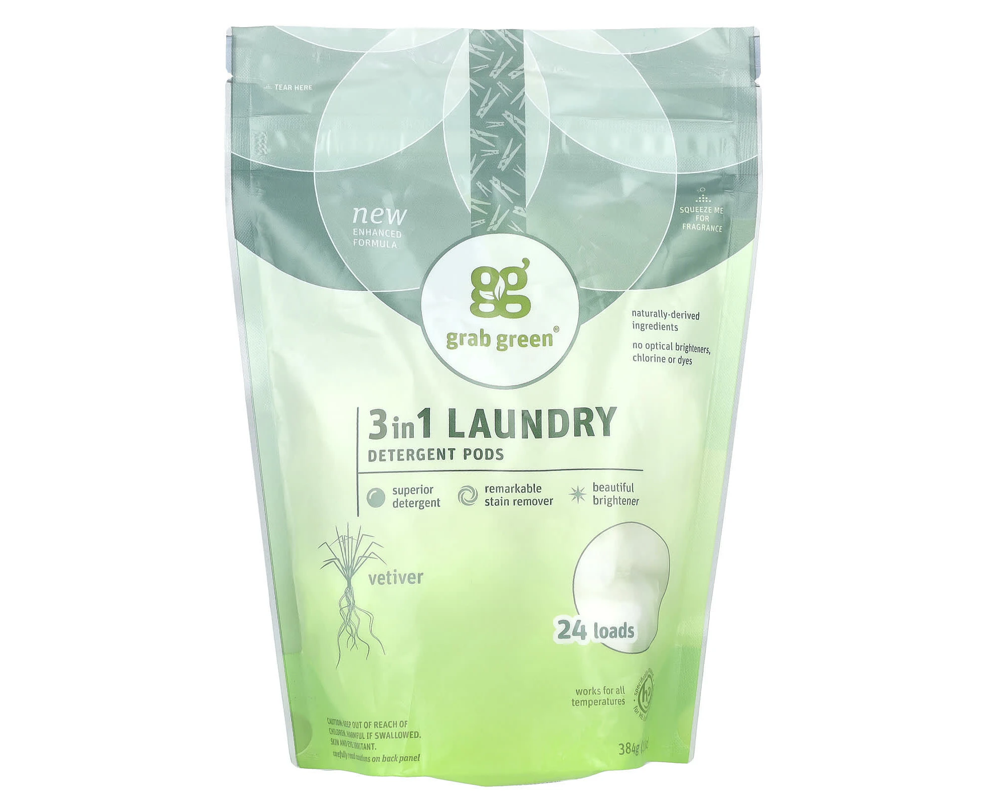 Grab Green, 3 in 1 Laundry Detergent Pods, Vetiver, 24 Loads, 13.5 oz (384 g)