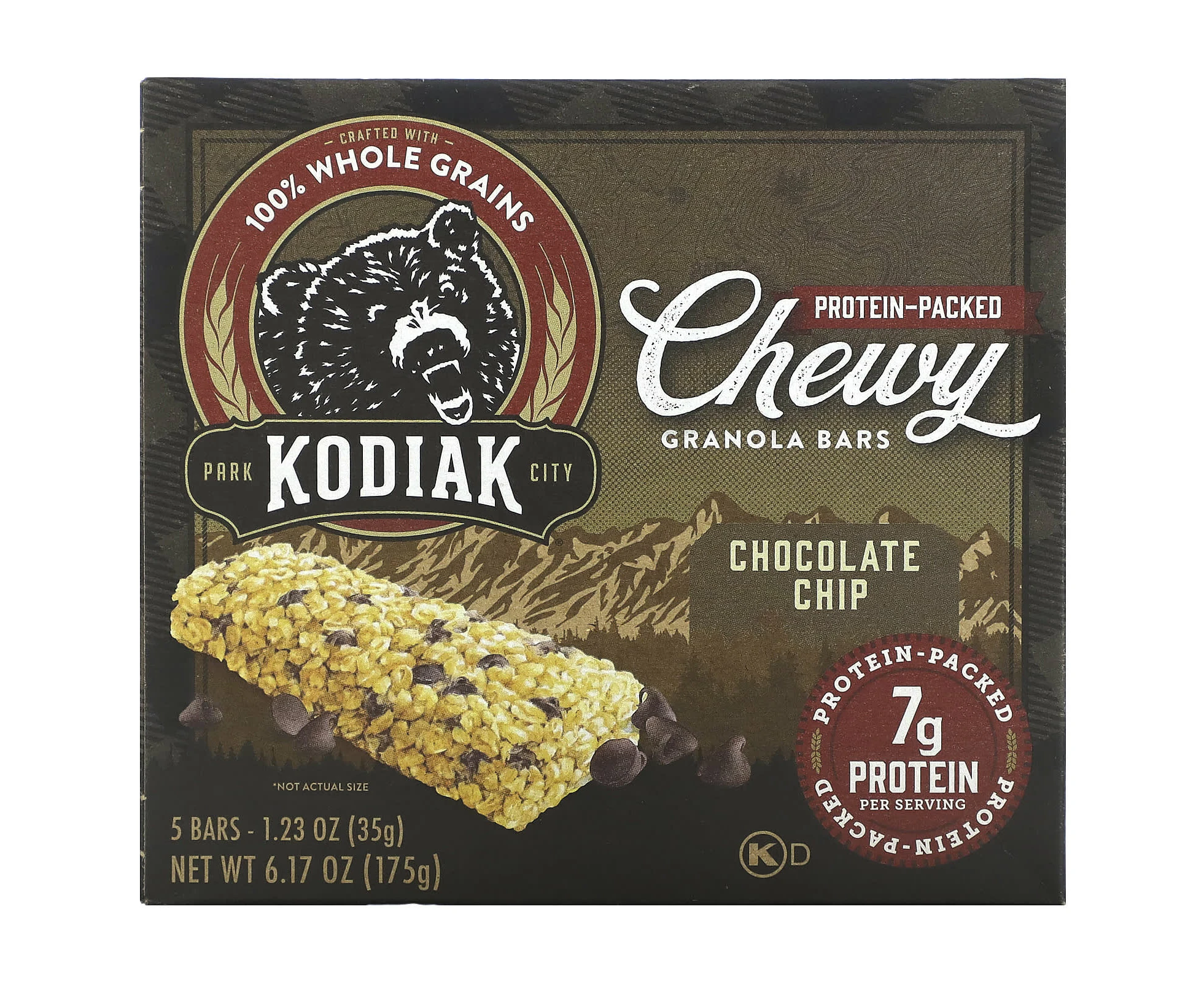 Kodiak Cakes, Chewy Granola Bars, Chocolate Chip, 5 Bars, 1.23 oz (35 g) Each