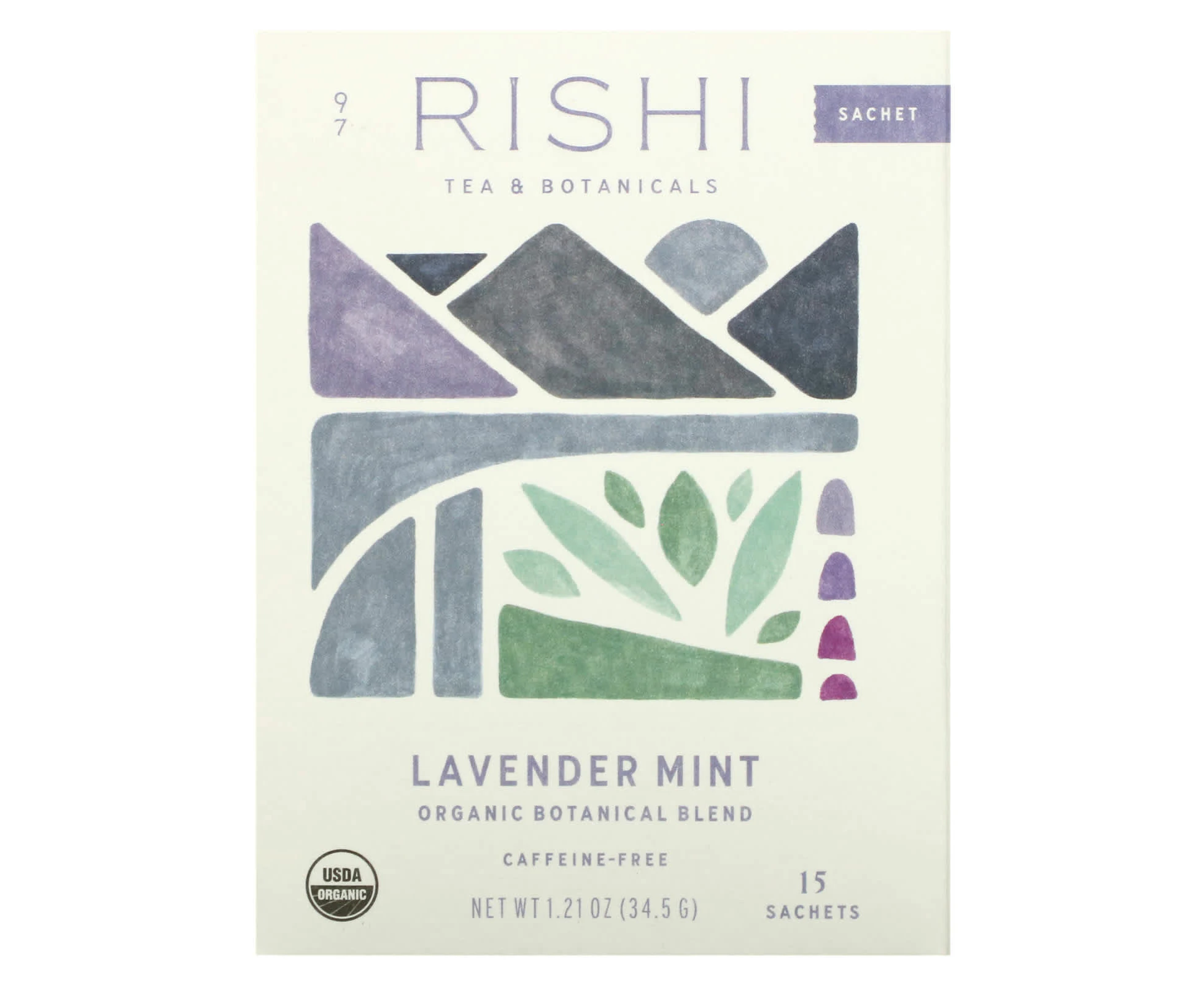 Rishi Tea, Organic Botanical Blend, Lavender Mint, Caffeine-Free, 15 Sachets, 1.21 oz (34.5 g)