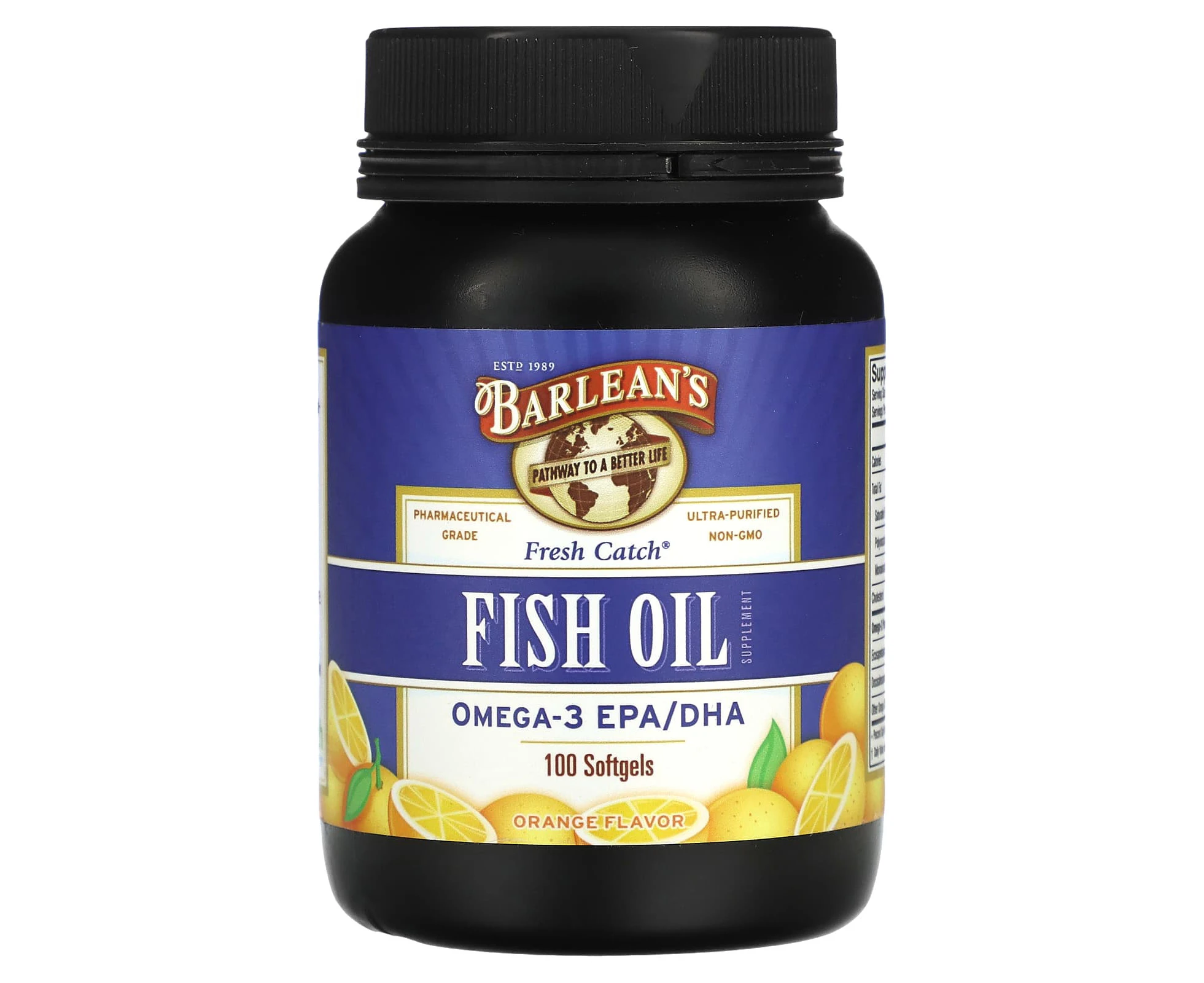 Barlean's, Fresh Catch, Fish Oil Supplement, Omega-3 EPA/DHA, Orange, 100 Softgels