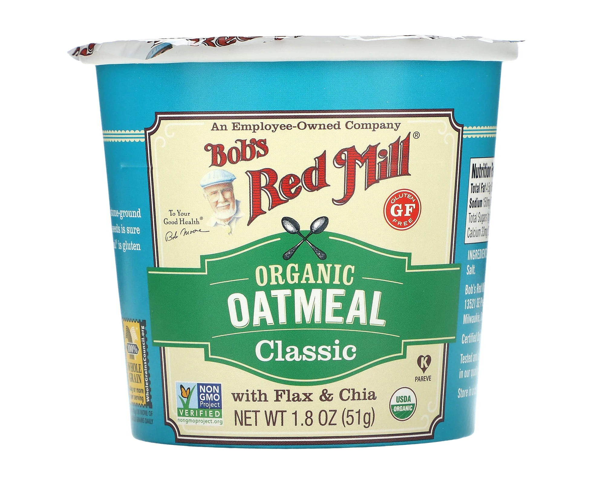 Bob's Red Mill, Organic Oatmeal Cup, Classic, 1.8 oz (51 g)