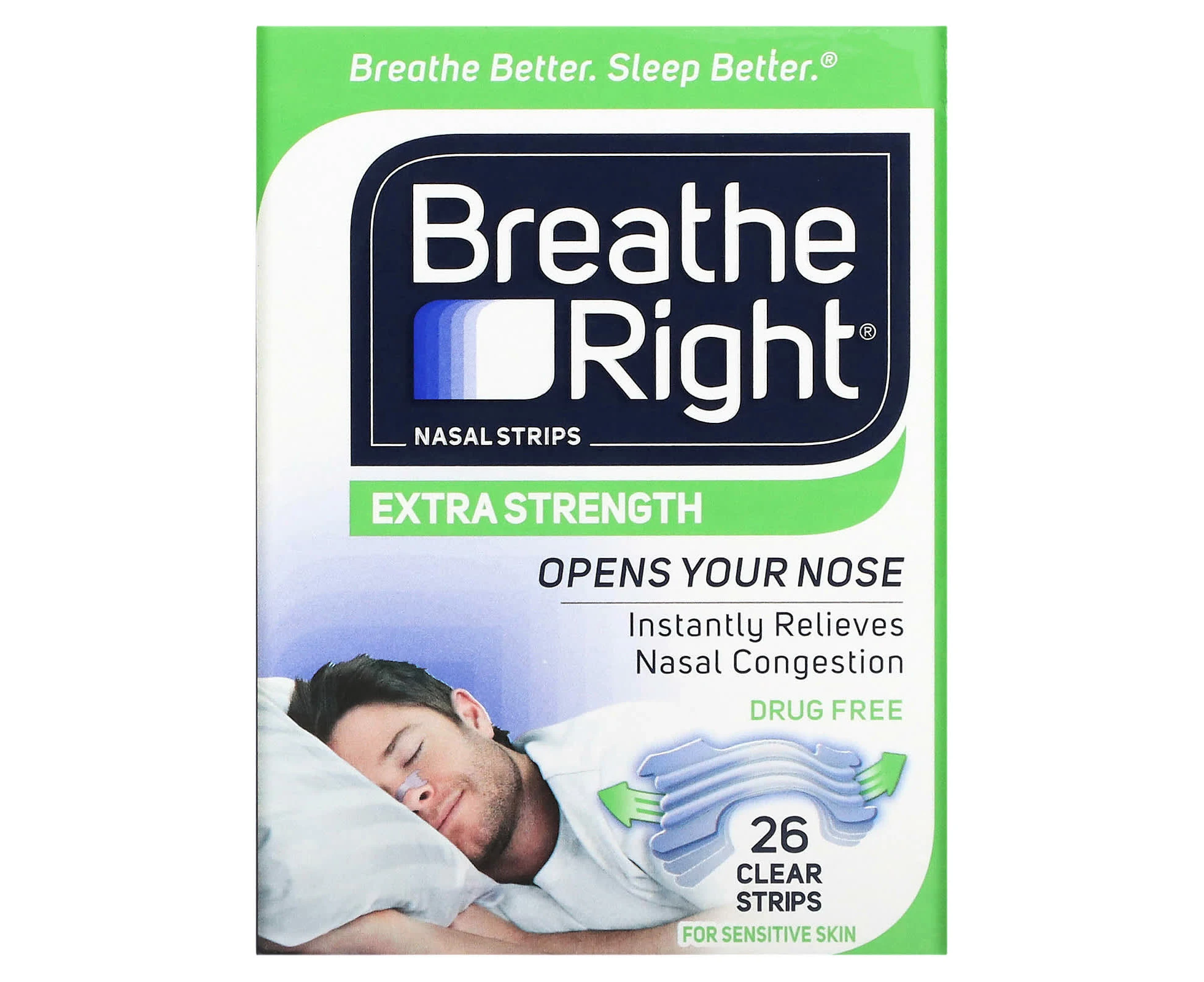 Breathe Right, Nasal Strips, Extra Strength, For Sensitive Skin, 26 Clear Strips