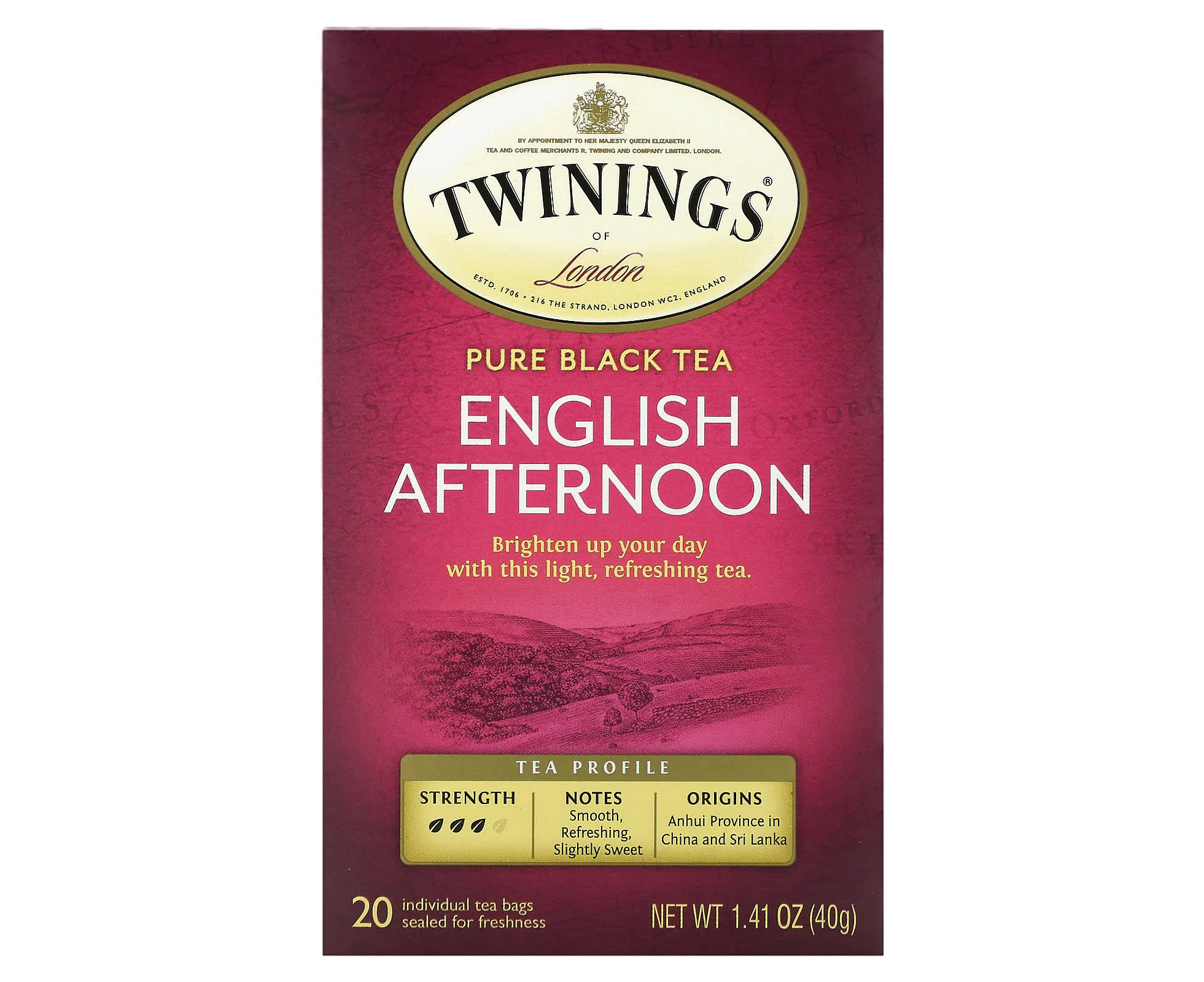 Twinings, Pure Black Tea, English Afternoon, 20 Tea Bags, 1.41 oz (40 g)