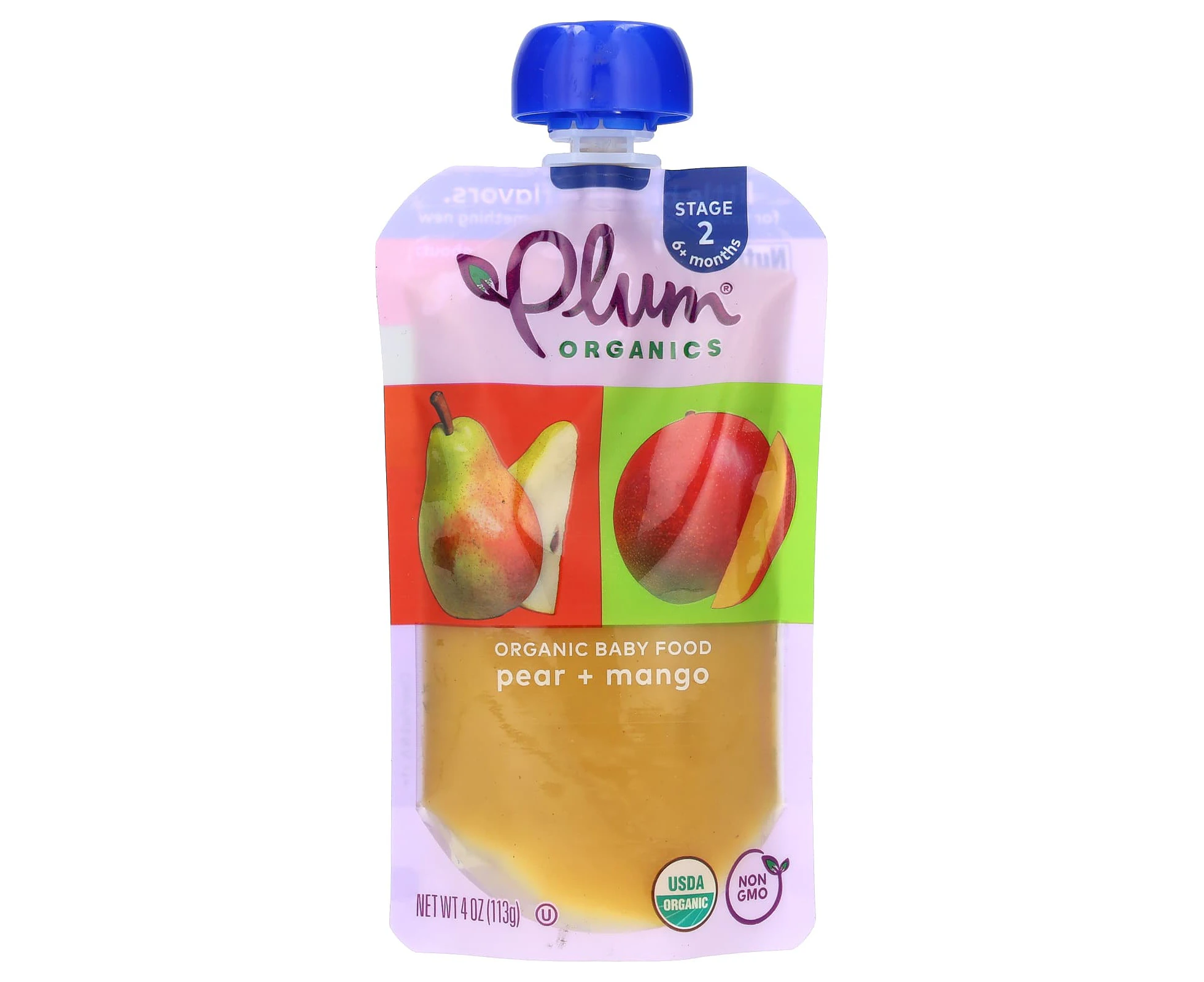 Plum Organics, Organic Baby Food, 6+ Months, Pear & Mango, 4 oz (113 g)