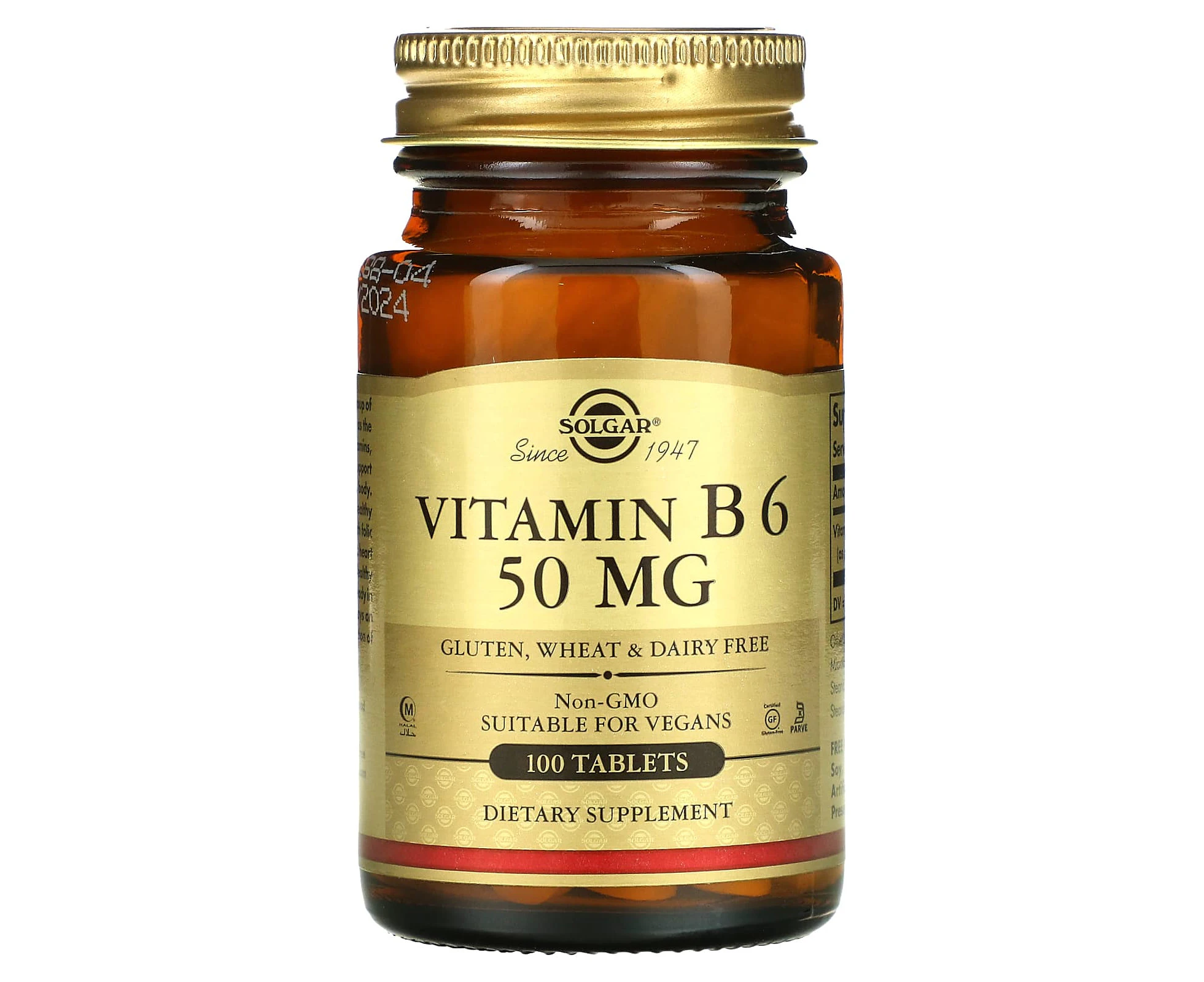 Solgar, Vitamin B6, 50 mg, 100 Tablets