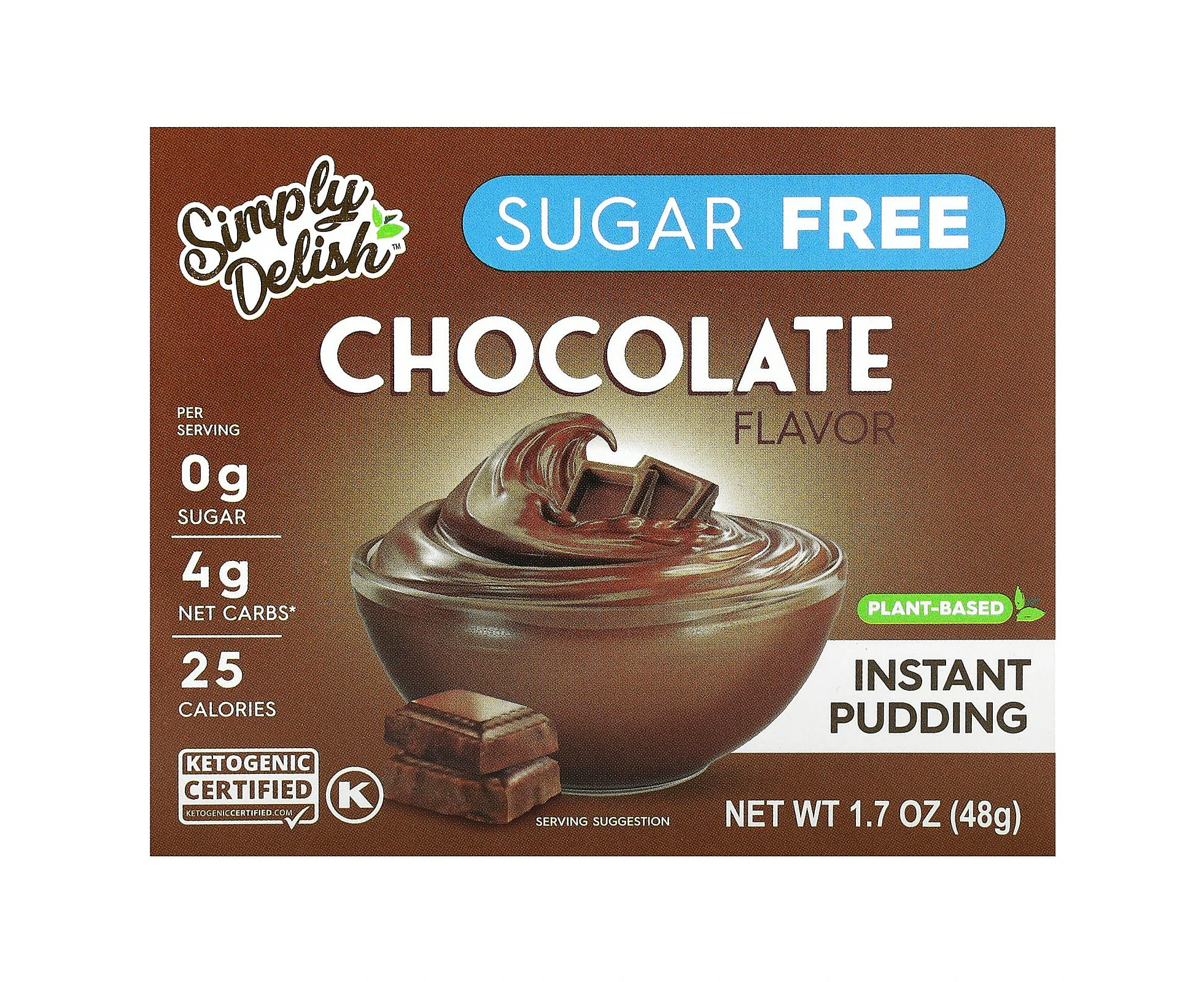 Natural Simply Delish, Plant-Based Instant Pudding, Chocolate, Sugar Free, 1.7 oz (48 g)