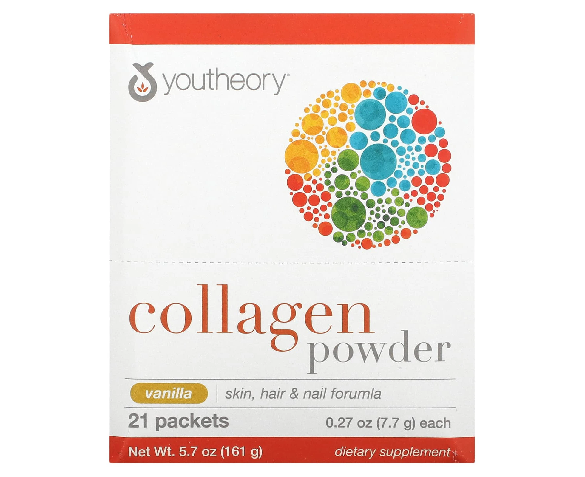 Youtheory, Collagen Powder, Vanilla, 21 Packets, 0.27 oz (7.7 g) Each