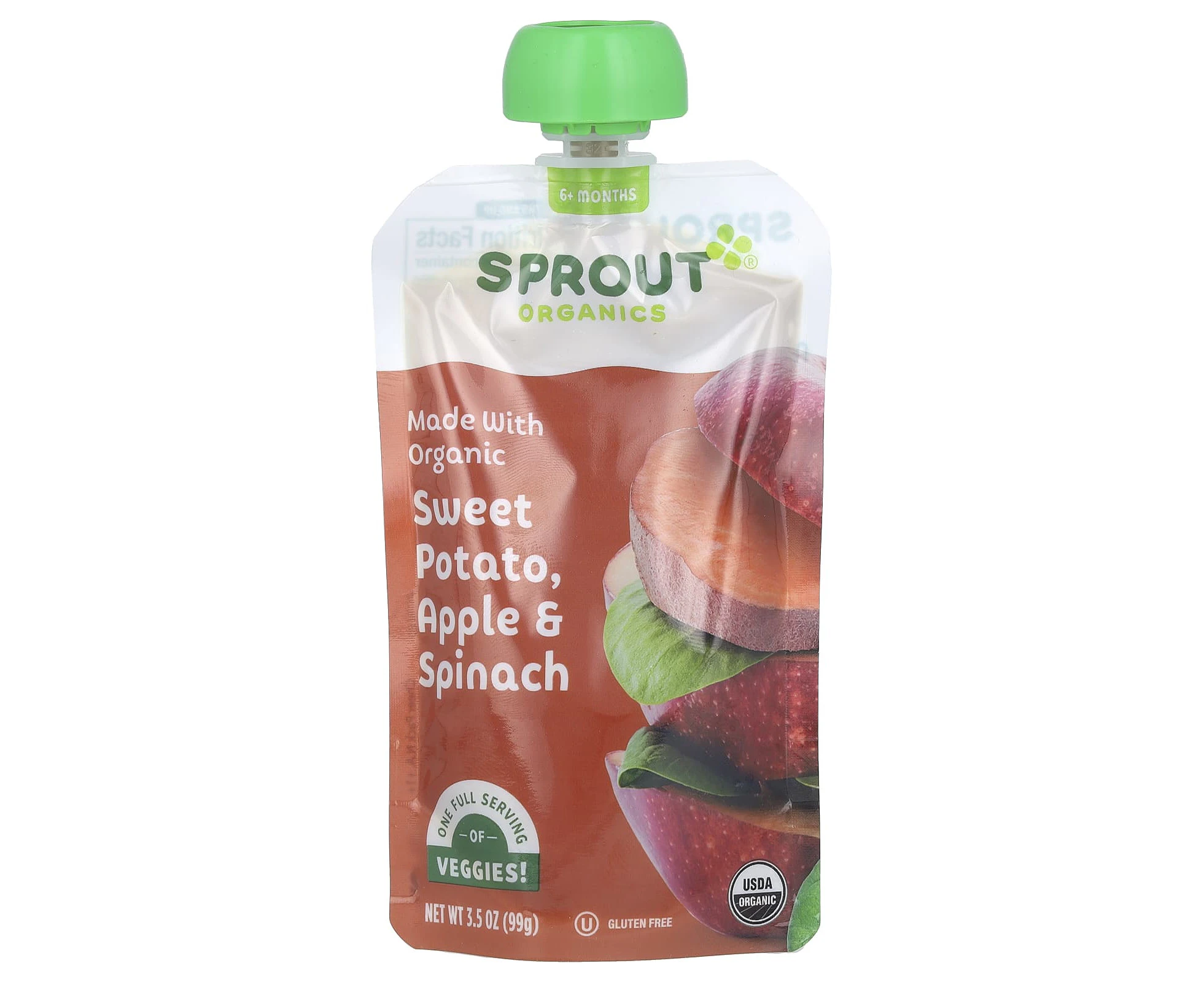 Sprout Organics, Baby Food, 6 Months & Up, Sweet Potato, Apple & Spinach, 3.5 oz (99 g)