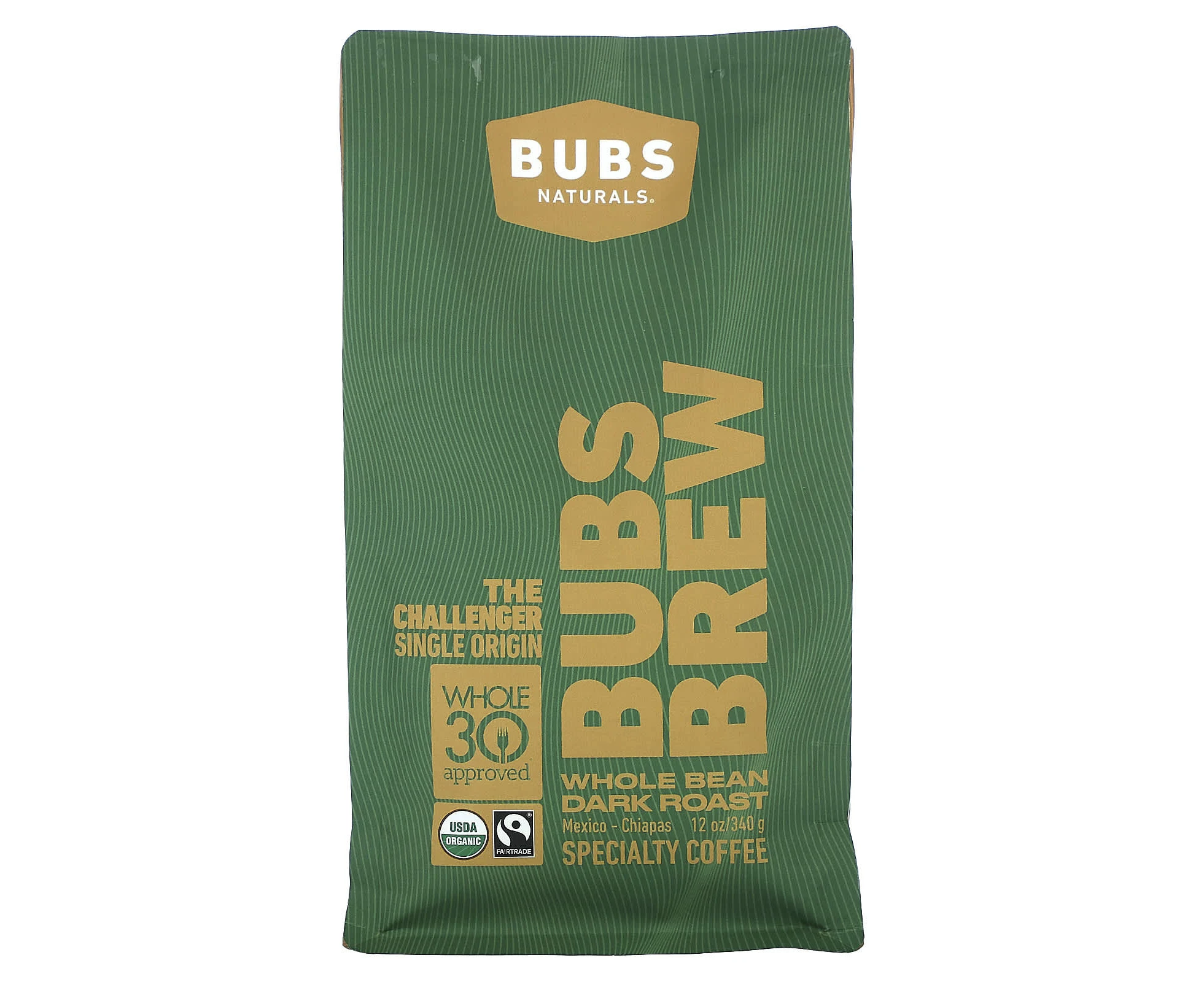 BUBS Naturals, Bubs Brew, The Challenger Single Origin, Whole Bean, Dark Roast, 12 oz (340 g)