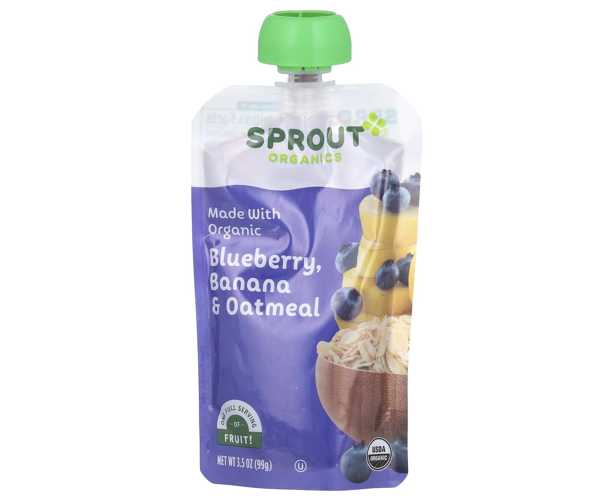 Sprout Organics, Baby Food, 6 Months & Up, Blueberry, Banana, & Oatmeal, 3.5 oz (99 g)