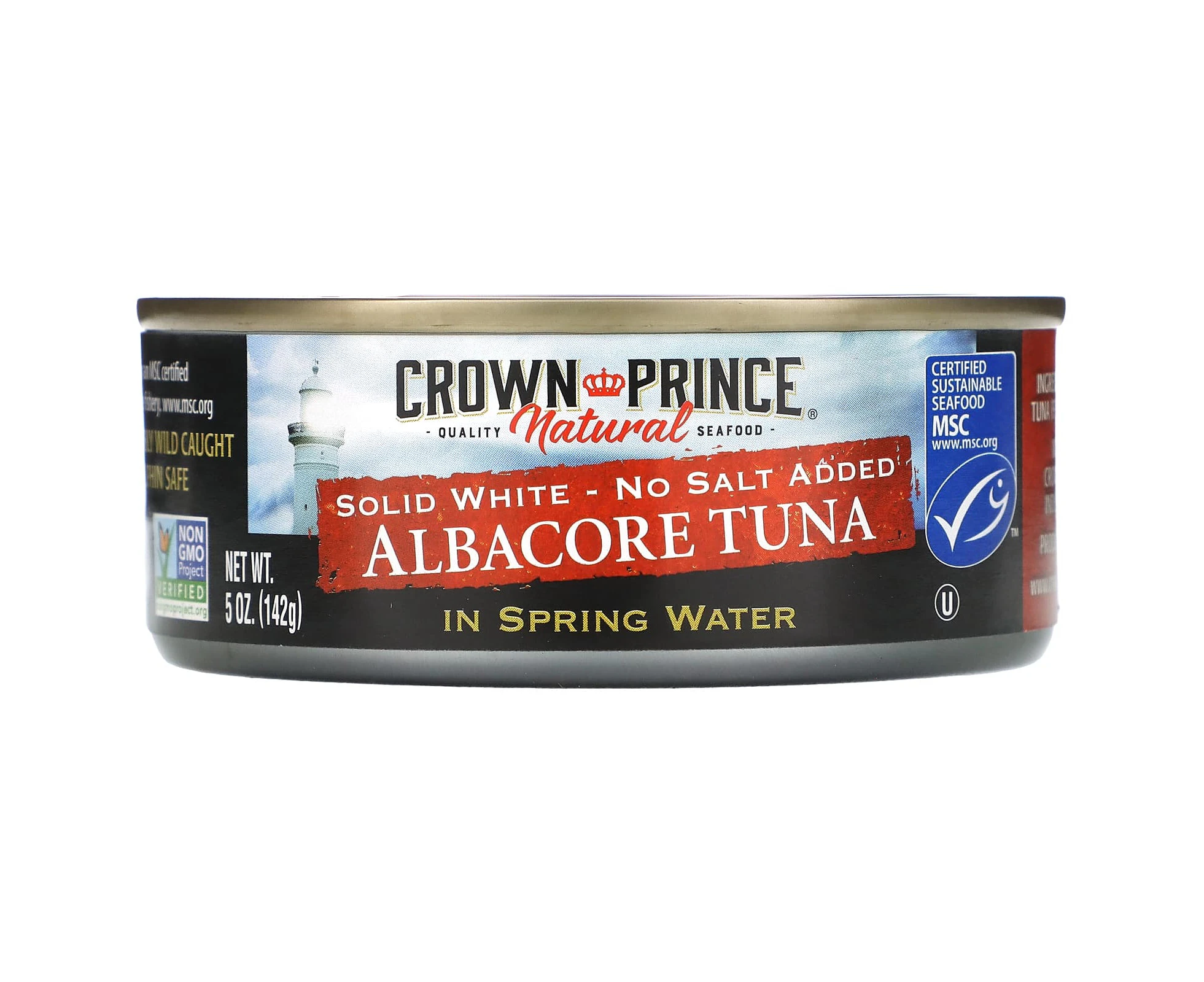 Crown Prince Natural, Albacore Tuna, Solid White - No Salt Added, In Spring Water, 5 oz (142 g)