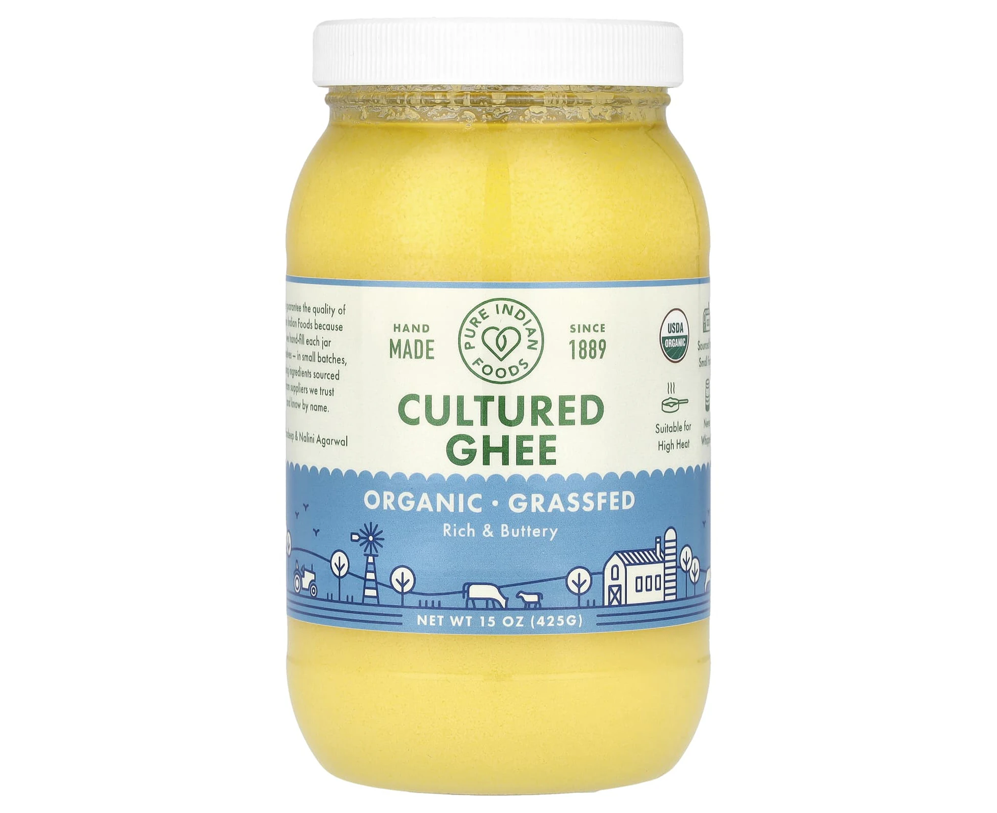 Pure Indian Foods, Organic & Grass-Fed Cultured Ghee, 15 oz (425 g)