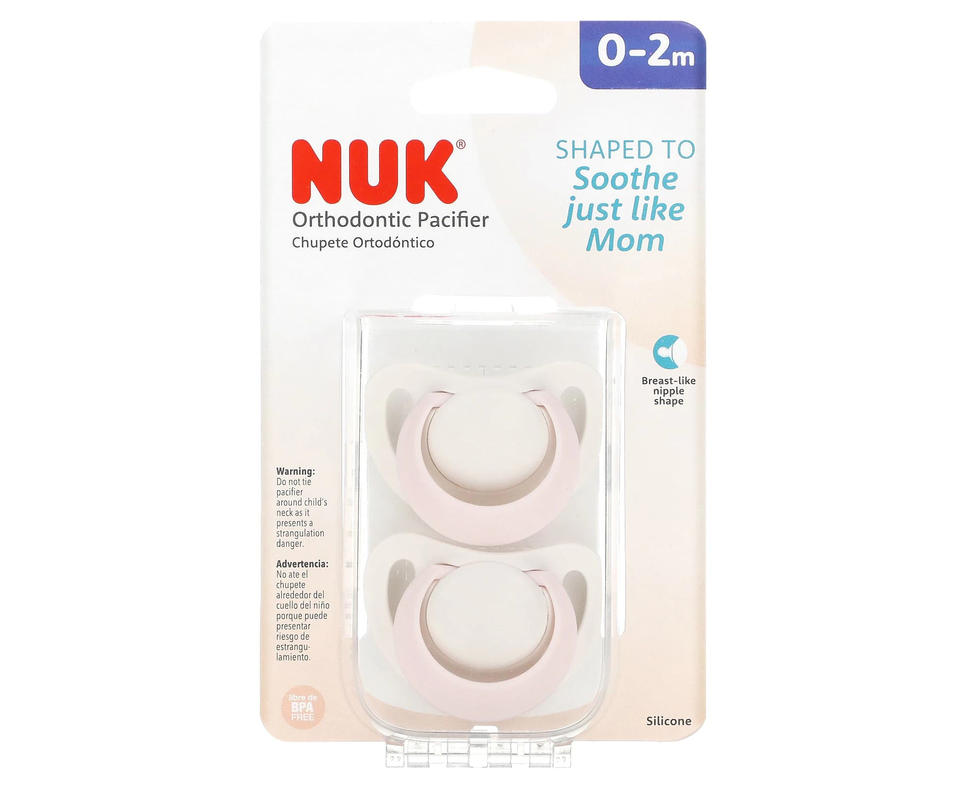 NUK, Orthodontic Pacifier, 0-2 Months, Pink, 2 Pack