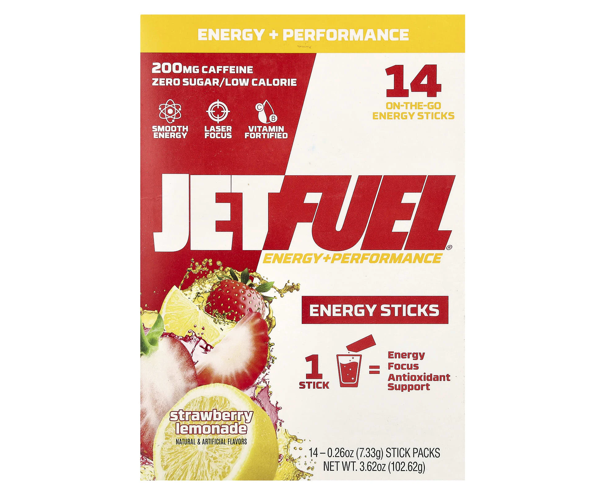 GAT, JetFuel¬Æ, Energy + Performance, Energy Sticks, Strawberry Lemonade, 14 Stick Packs, 0.26 oz (7.33 g) Each