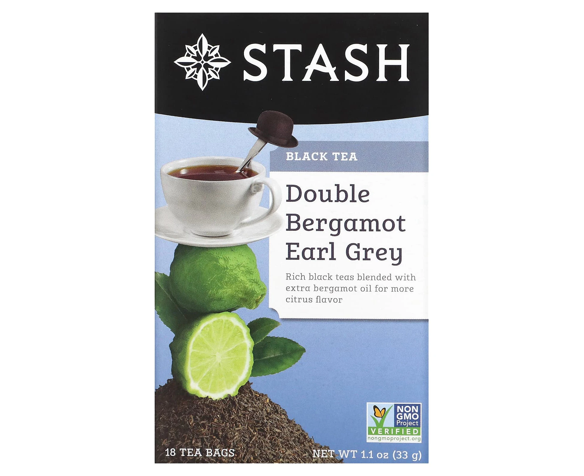 Stash Tea, Black Tea, Double Bergamot Earl Grey, 18 Tea Bags, 1.1 oz (33 g)