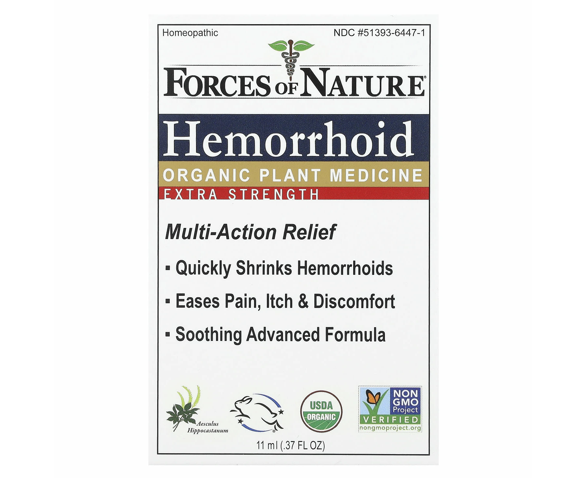 Forces of Nature, Hemorrhoid, Organic Plant Medicine, Extra Strength, 0.37 fl oz (11 ml)