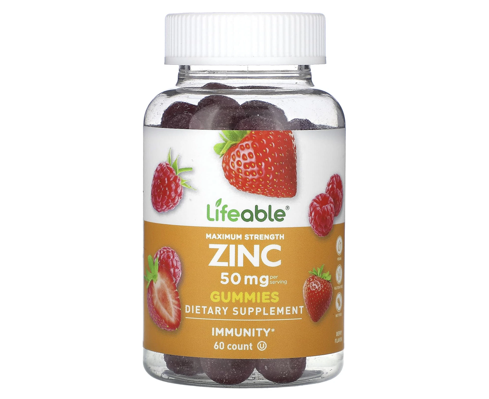 Lifeable, Maximum Strength Zinc Gummies, Berry, 50 mg, 60 Gummies (25 mg per Gummy)