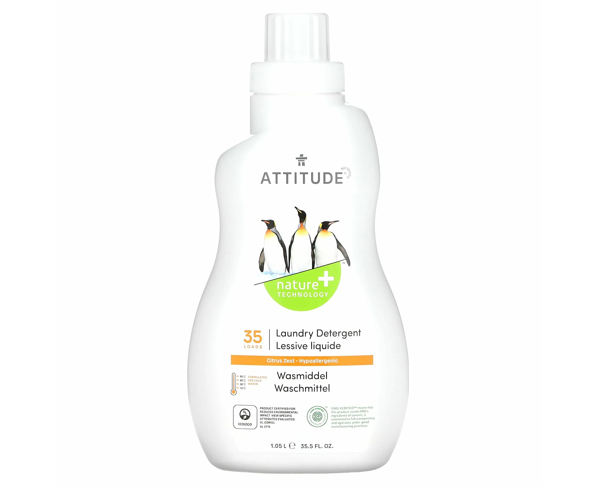 ATTITUDE, Laundry Detergent, Citrus Zest, 35.5 fl oz (1.05 l)