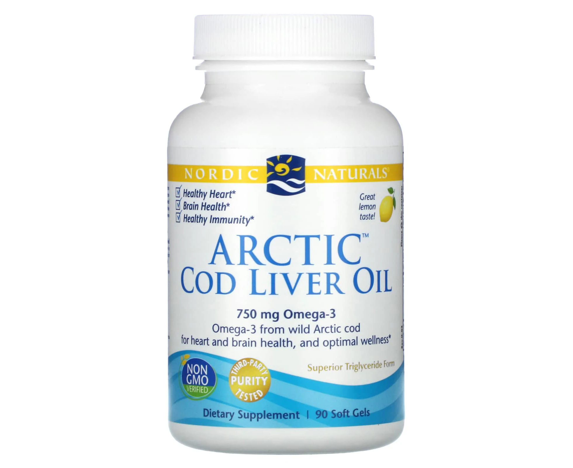 Nordic Naturals, Arctic Cod Liver Oil, Lemon, 750 mg, 90 Soft Gels (250 mg per Soft Gel)