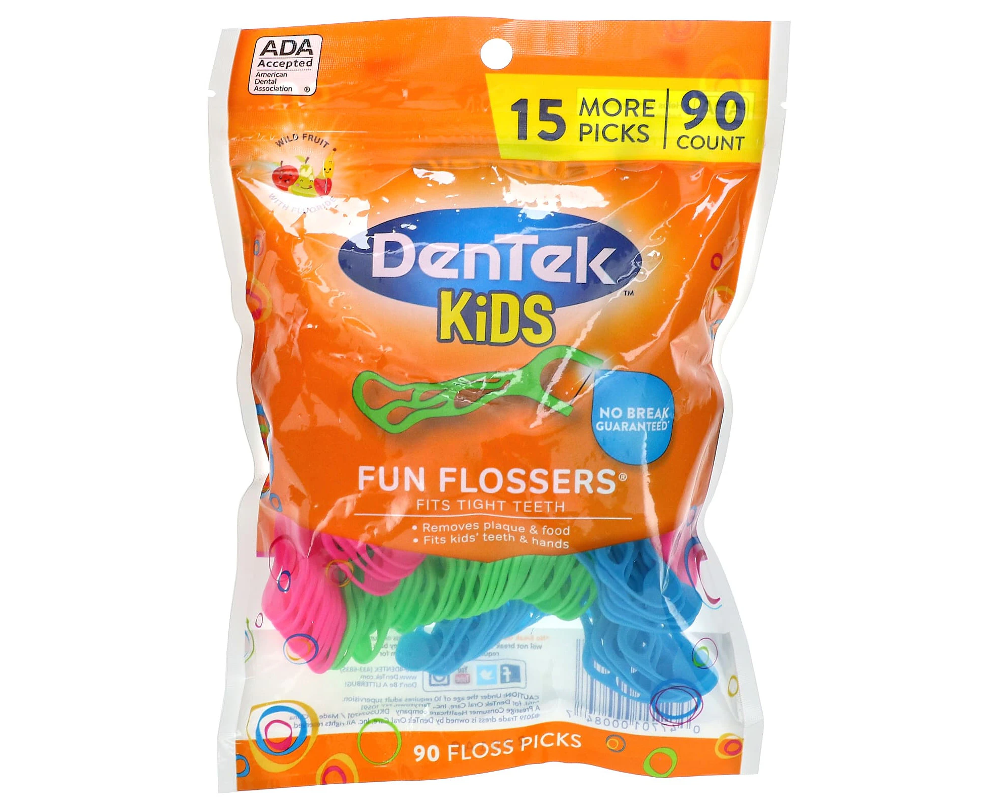 DenTek, Kids Fun Flossers, Wild Fruit, 90 Floss Picks