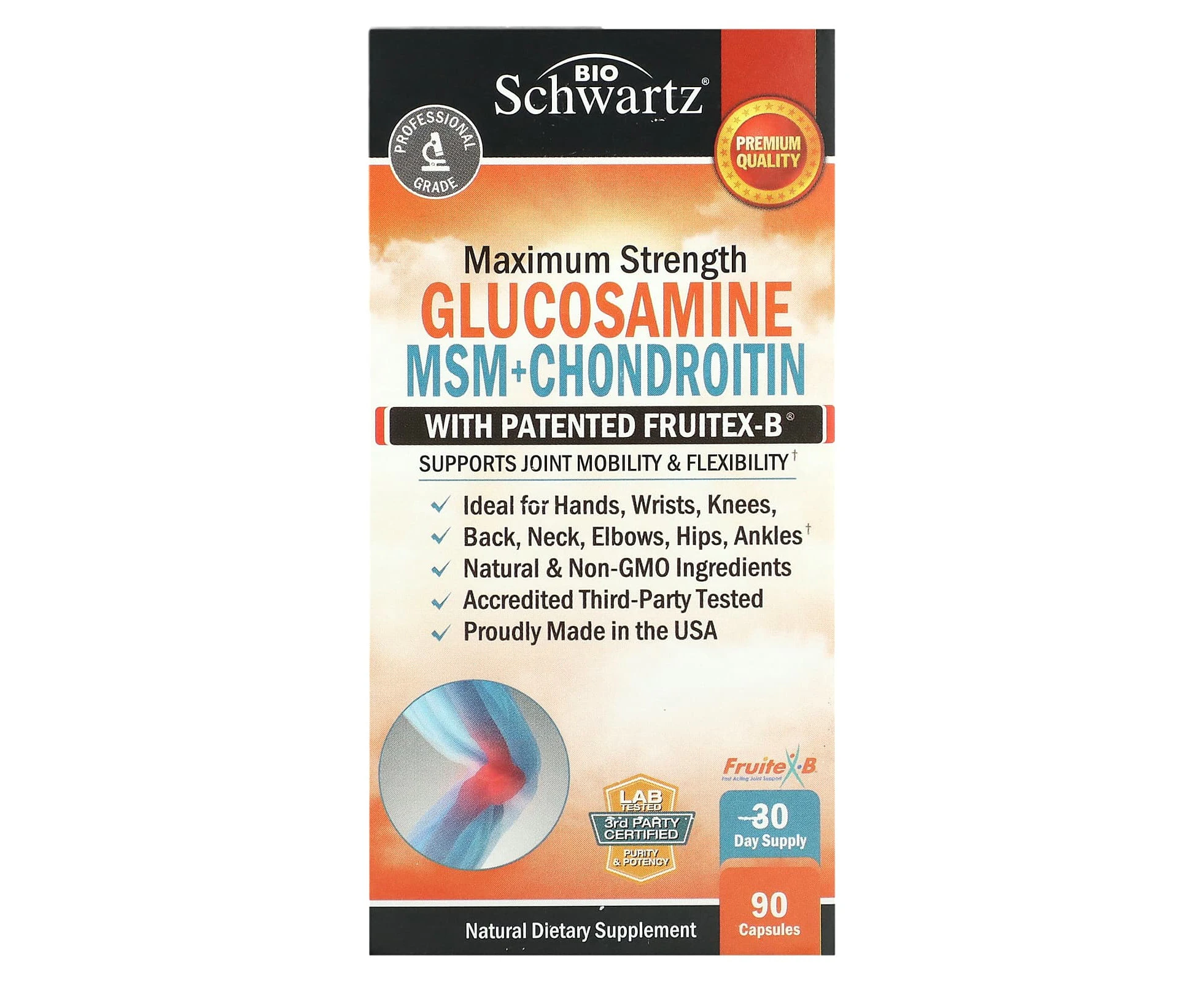 BioSchwartz, Glucosamine MSM + Chondroitin with Patented Fruitex-B, 90 Capsules