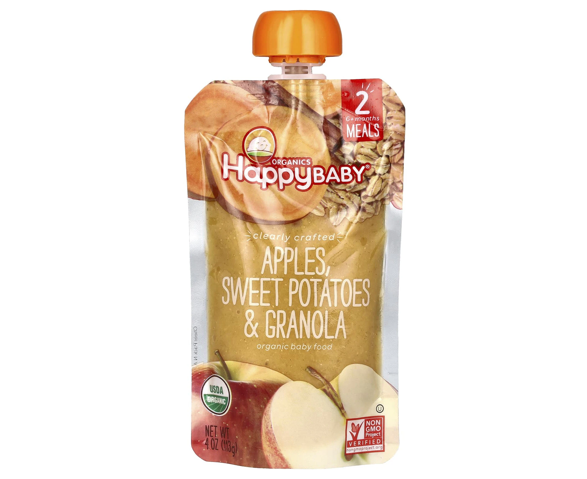 Happy Family Organics, Happy Baby, Organic Baby Food, 6+ Months, Apples, Sweet Potatoes & Granola, 4 oz (113 g)