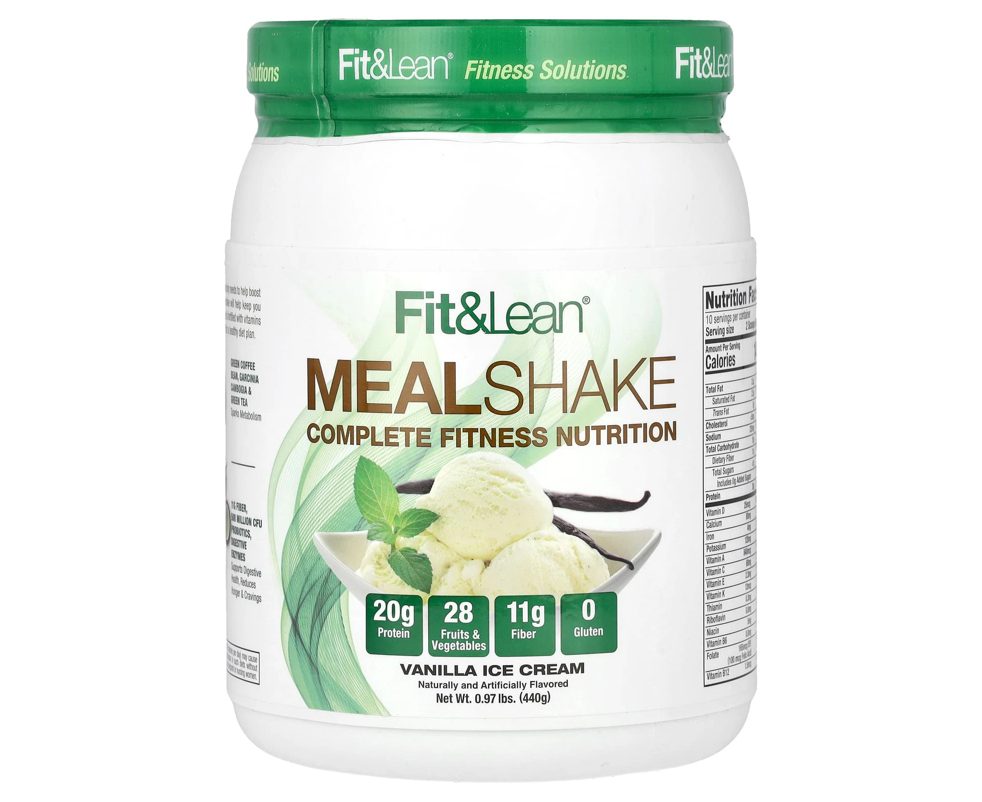 Fit & Lean, Meal Shake, Vanilla Ice Cream, 0.97 lb (440 g)