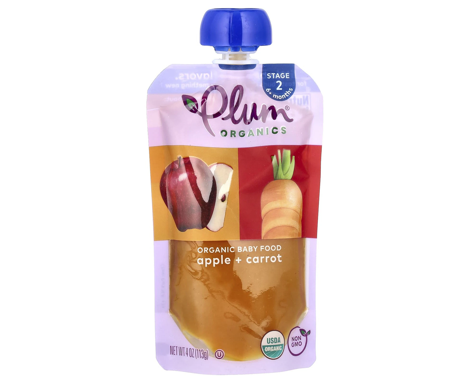 Plum Organics, Organic Baby Food, 6+ Months, Apple + Carrot, 4 oz (113 g)