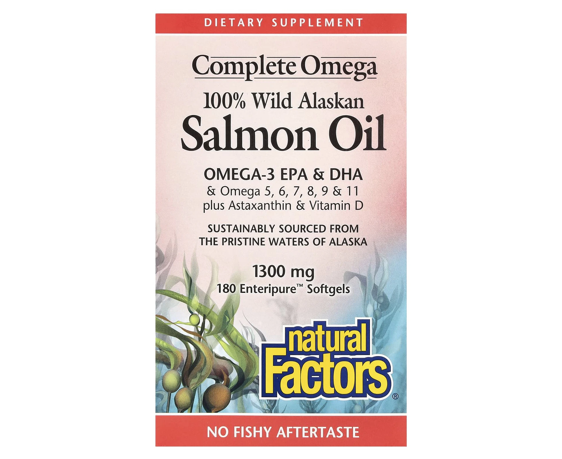 Natural Factors, Complete Omega, 100% Wild Alaskan Salmon Oil, 1,300 mg, 180 Enteripure Softgels