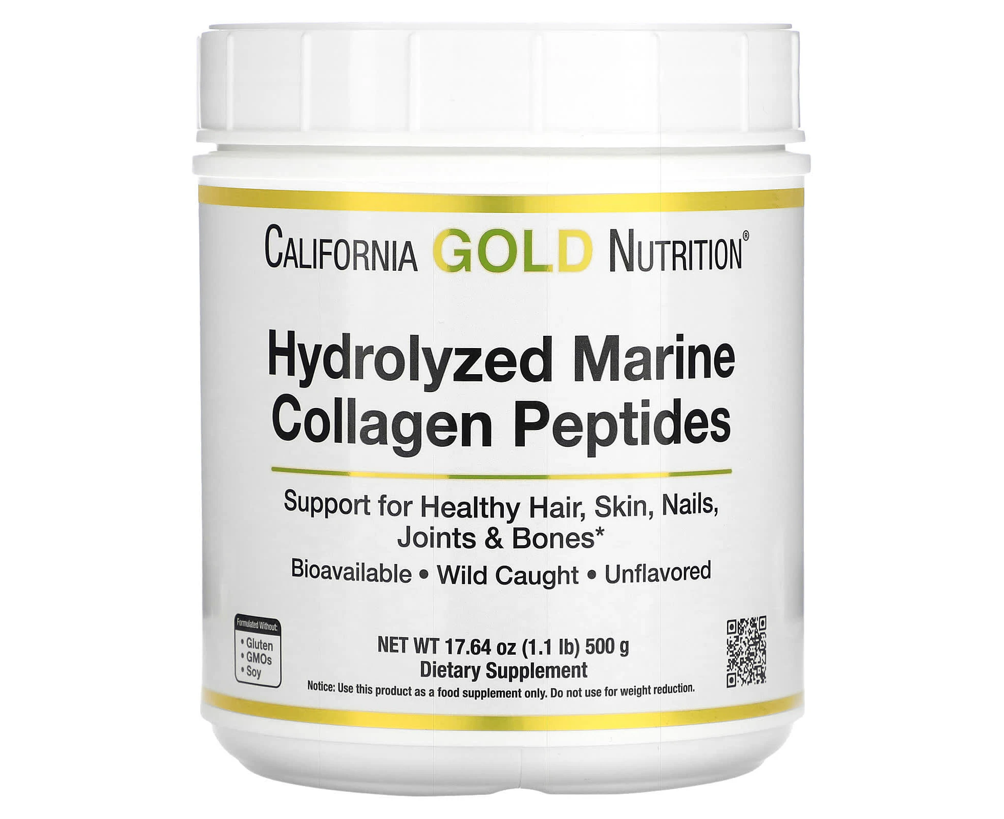 California Gold Nutrition, Hydrolyzed Marine Collagen Peptides, Unflavored, 17.64 oz (500 g)