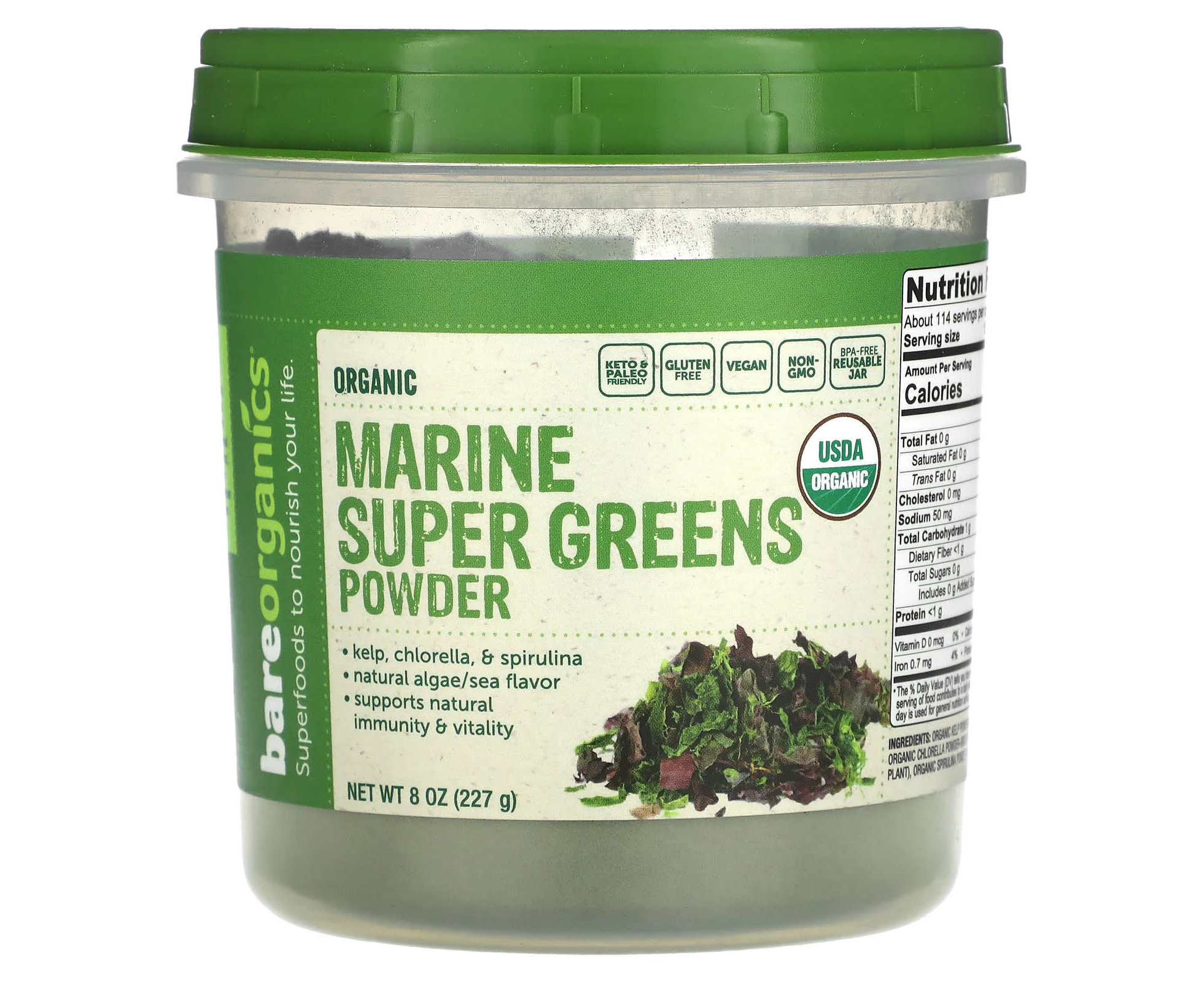 BareOrganics, Marine Super Greens Powder, 8 oz (227 g)