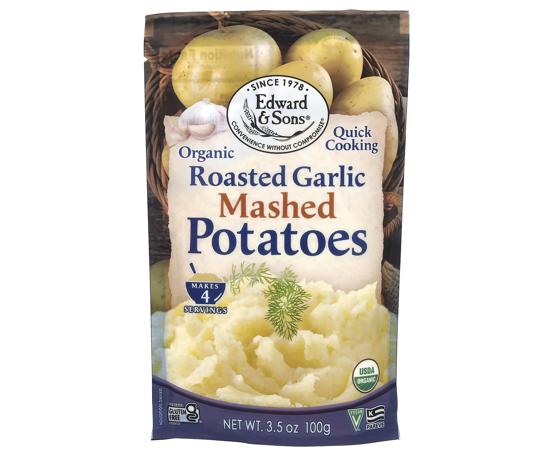 Edward & Sons, Organic Mashed Potatoes, Roasted Garlic, 3.5 oz (100 g)