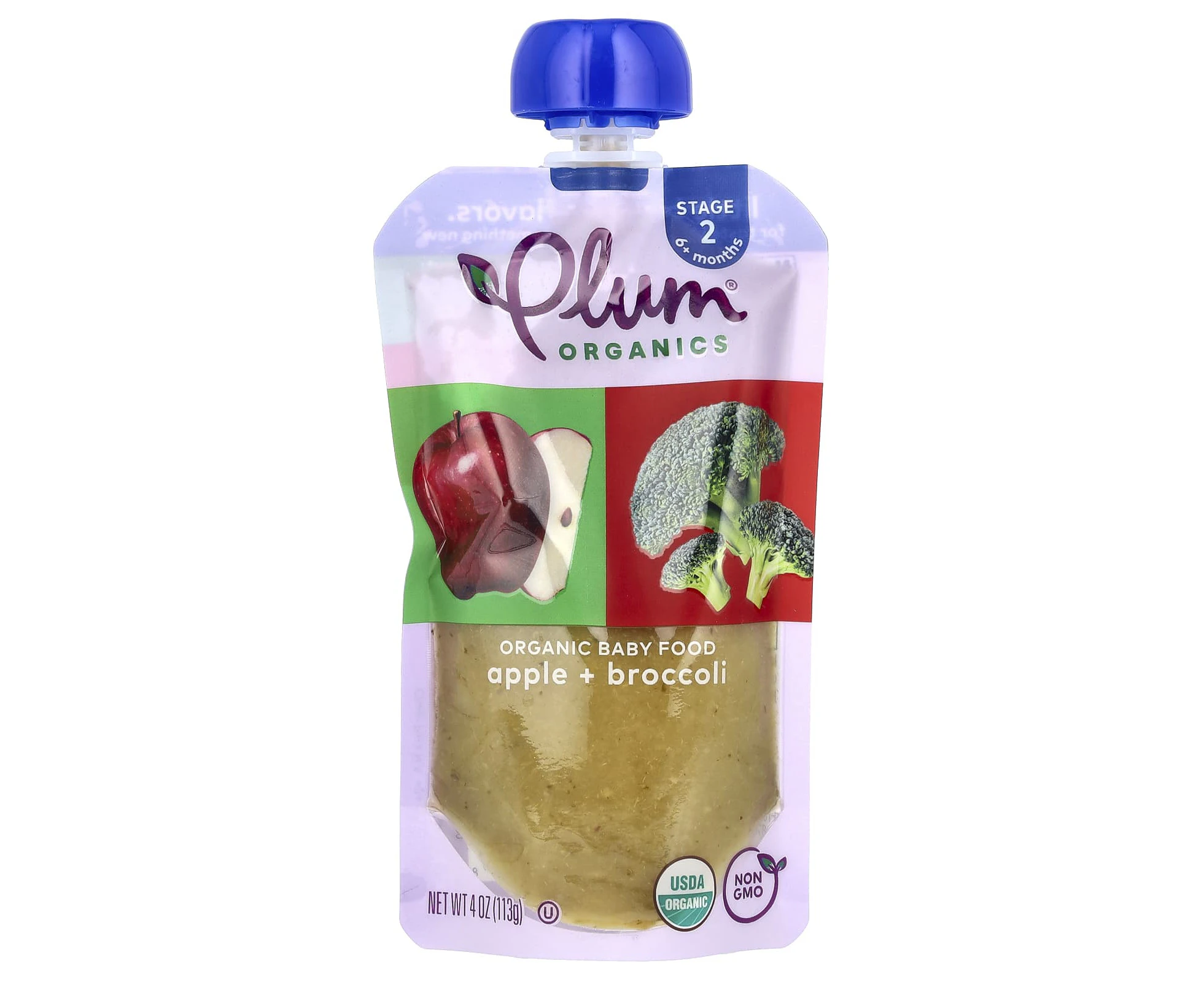 Plum Organics, Organic Baby Food, 6+ Months, Apple & Broccoli, 4 oz (113 g)