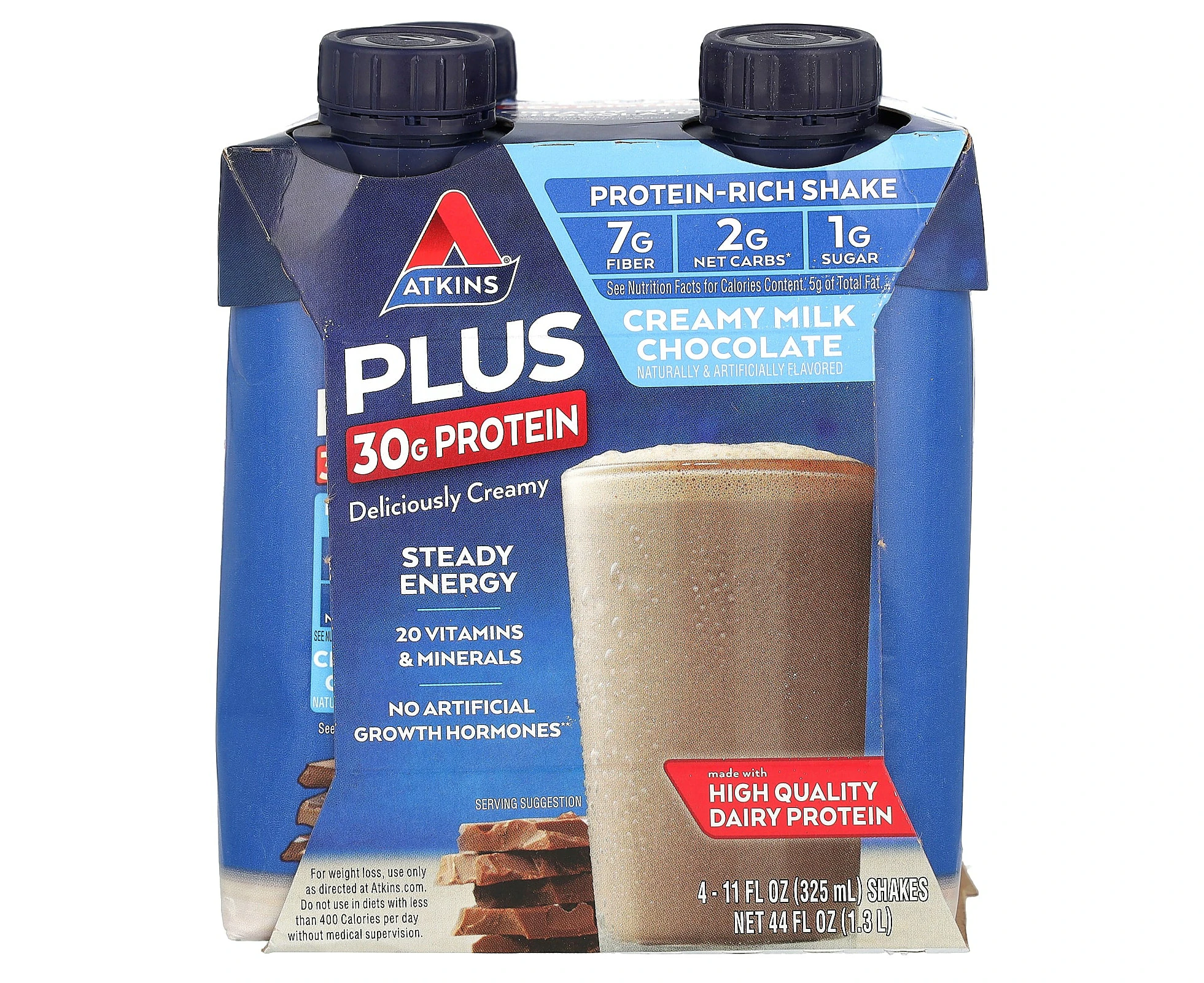 Atkins, Plus Protein-Rich Shake, Creamy Milk Chocolate, 4 Shakes, 11 fl oz (325 ml) Each