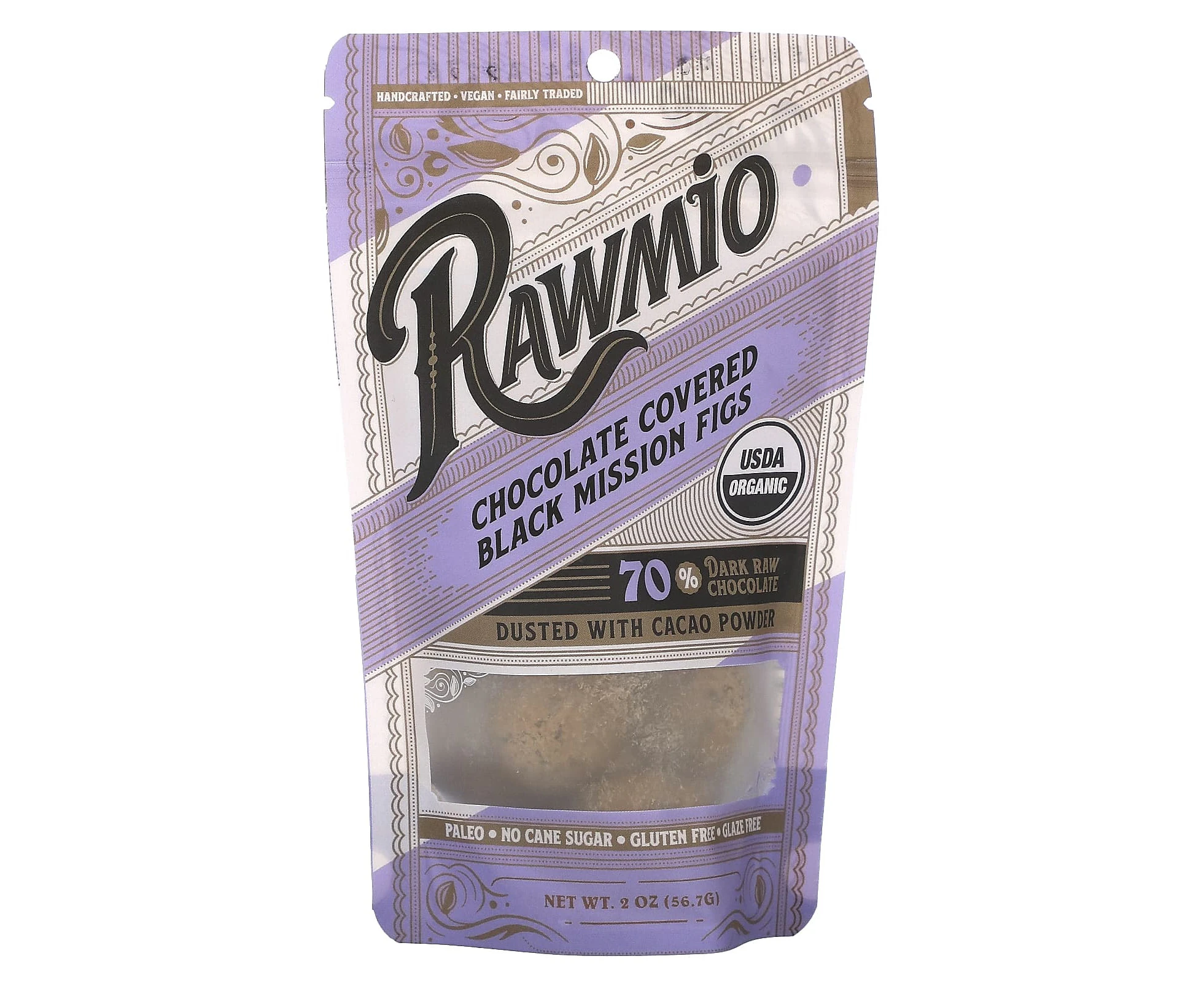 Rawmio, Chocolate Covered Black Mission Figs, 70% Dark Raw Chocolate, 2 oz (56.7 g)