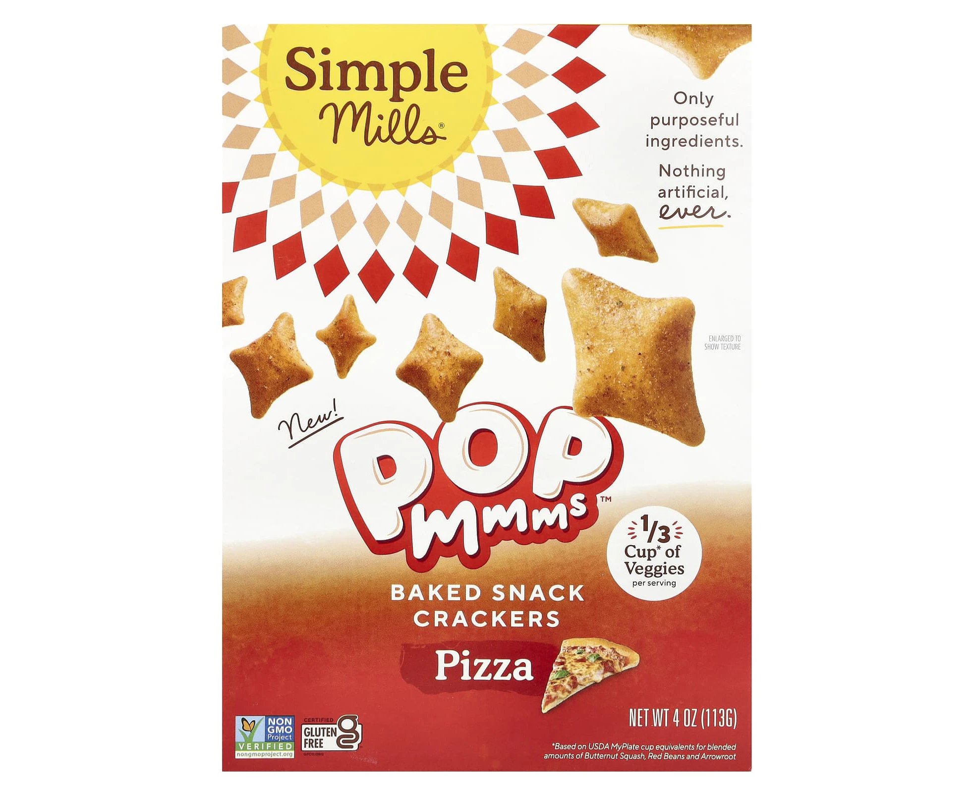 Simple Mills, Pop Mmms, Baked Snack Crackers, Pizza, 4 oz (113 g)