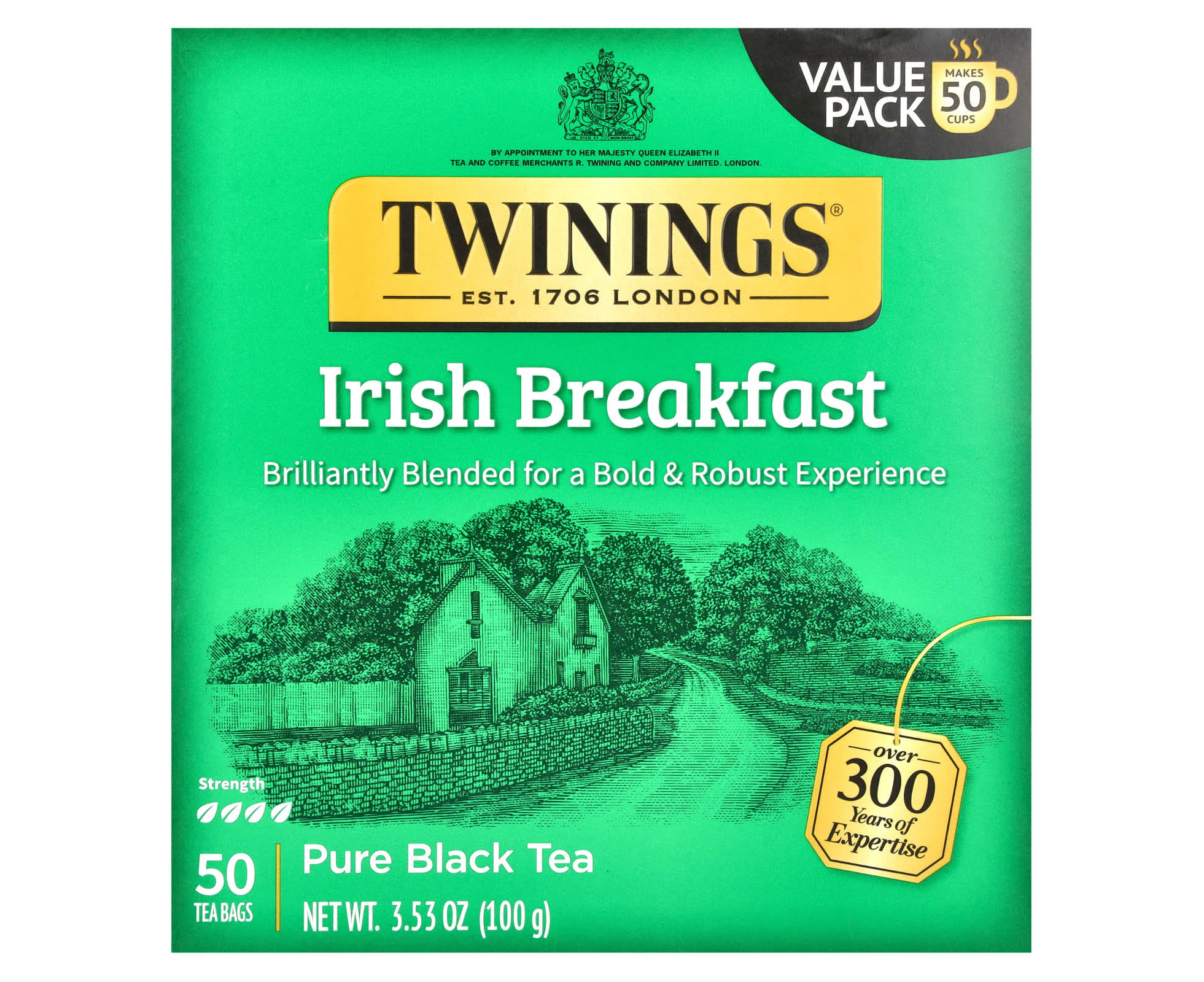 Twinings, Pure Black Tea, Irish Breakfast, 50 Tea Bags, 3.53 oz (100 g)