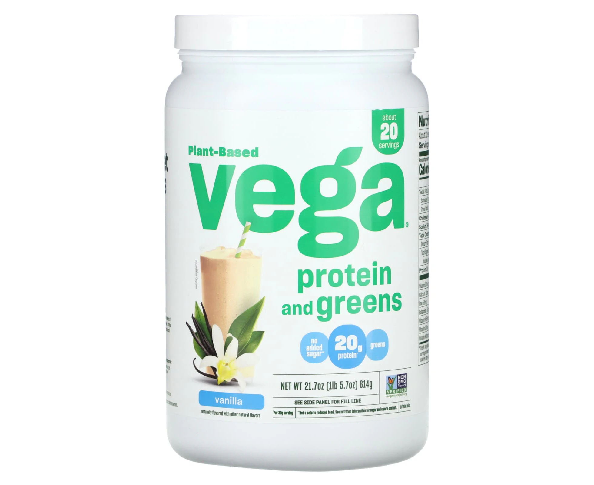 Vega, Plant-Based, Protein and Greens, Vanilla, 1 lb 5.7 oz (614 g)