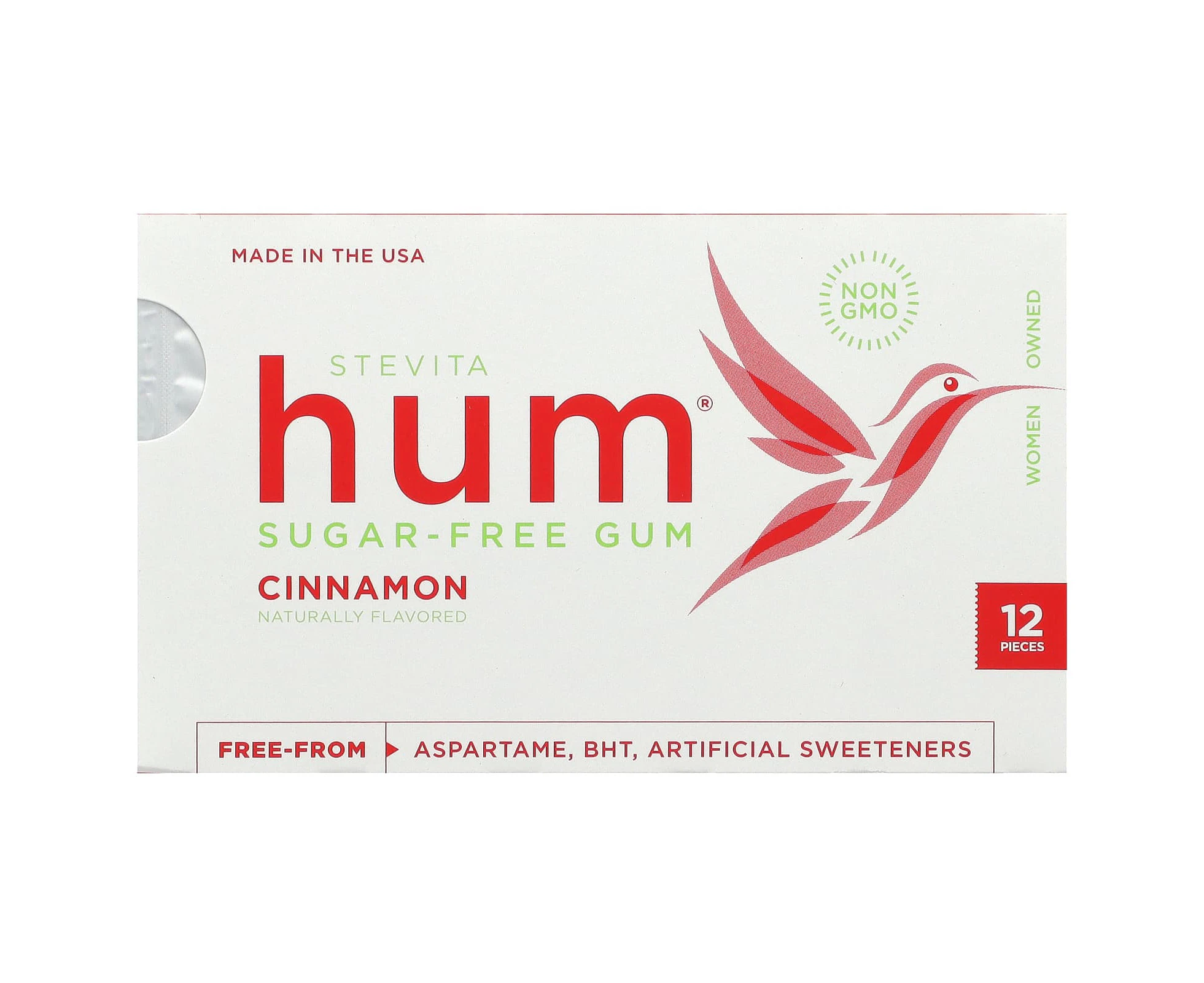 Stevita, Hum, Sugar-Free Gum, Cinnamon, 12 Pieces