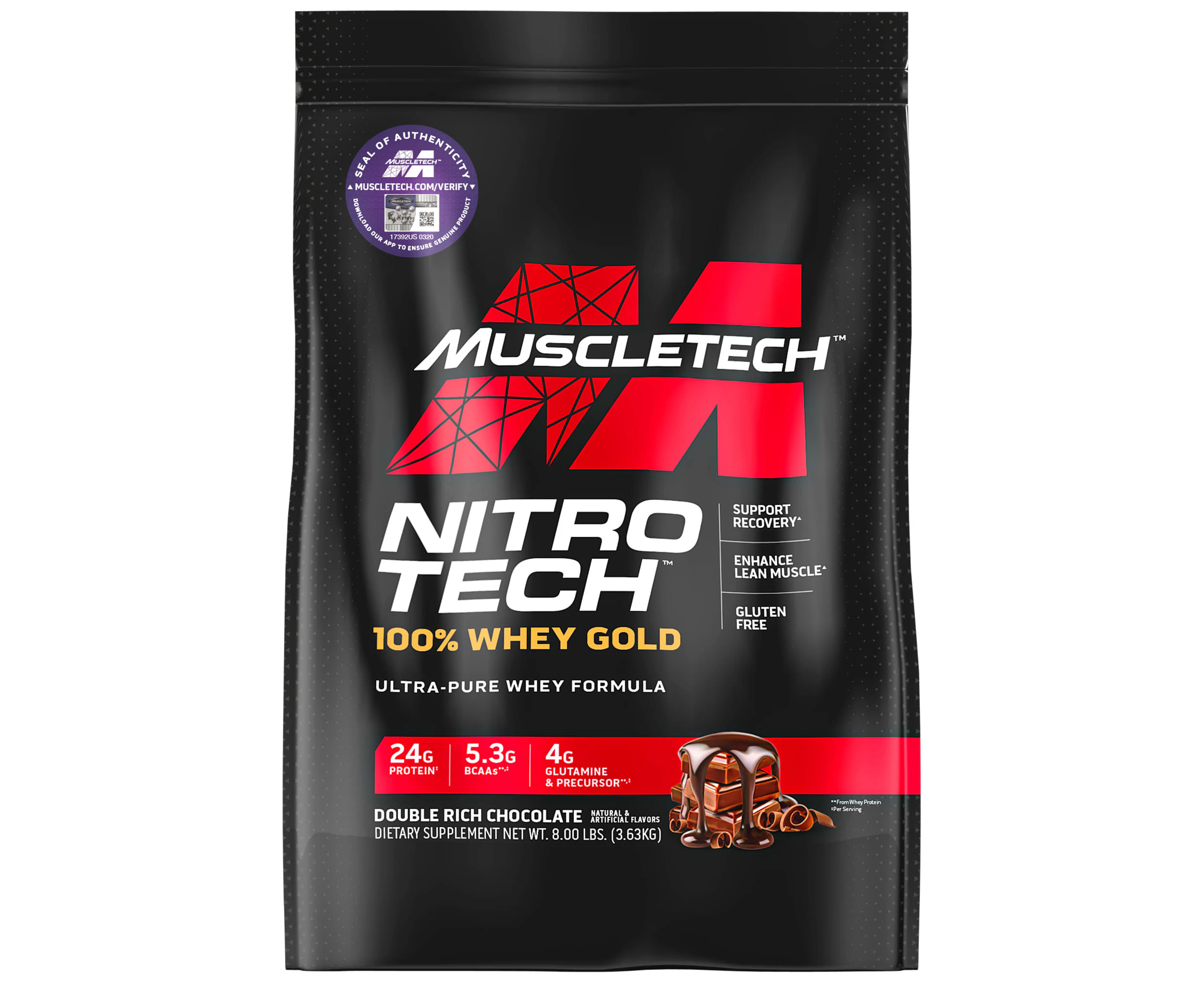 MuscleTech, Nitro Tech, 100% Whey Gold, Double Rich Chocolate, 8 lbs (3.63 kg)