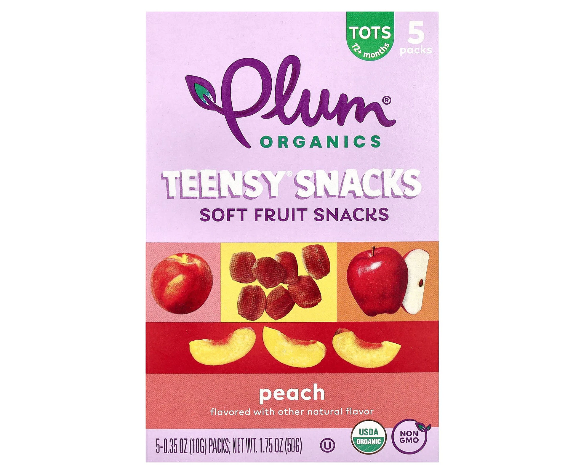 Plum Organics, Teensy Soft Fruits Snacks, 12+ Months, Peach, 5 Packs, 0.35 oz (10 g) Each