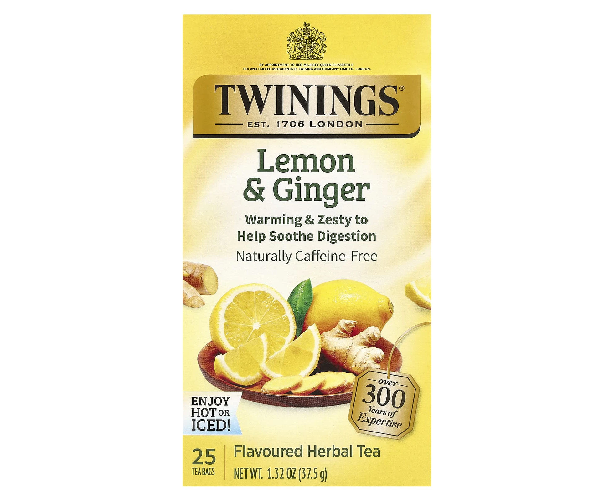 Twinings, Flavoured Herbal Tea, Lemon & Ginger, Caffeine Free, 25 Tea Bags, 1.32 oz (37.5 g)