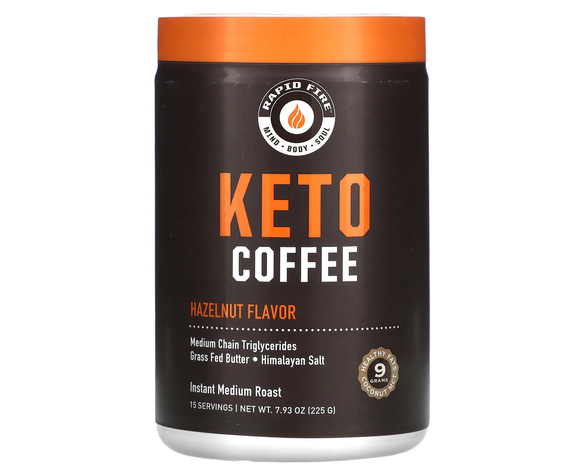 RAPIDFIRE, Keto Coffee, Hazelnut, Instant, Medium Roast, 7.93 oz (225 g)