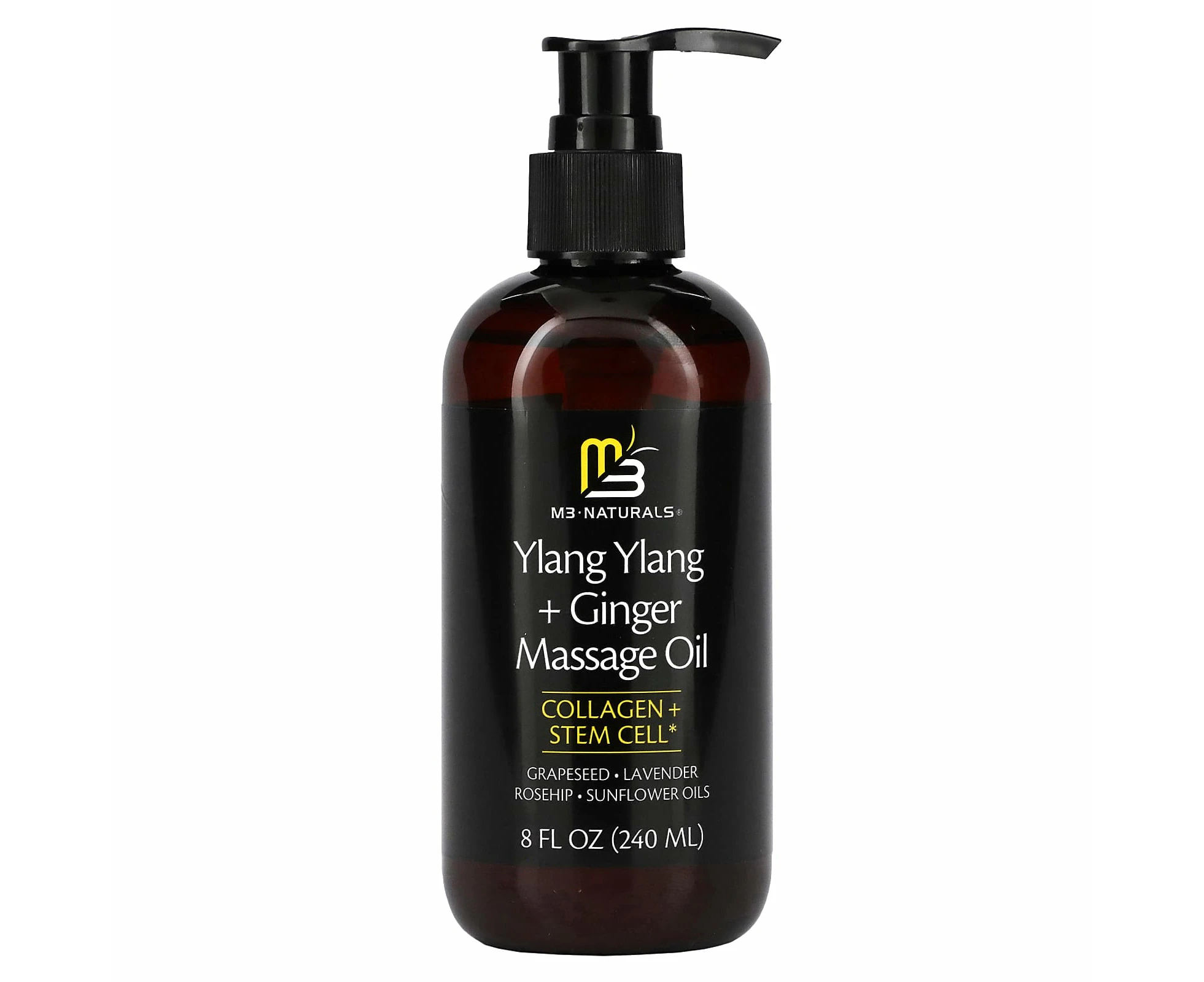 M3 Naturals, Ylang Ylang + Ginger Massage Oil, 8 fl oz (240 ml)