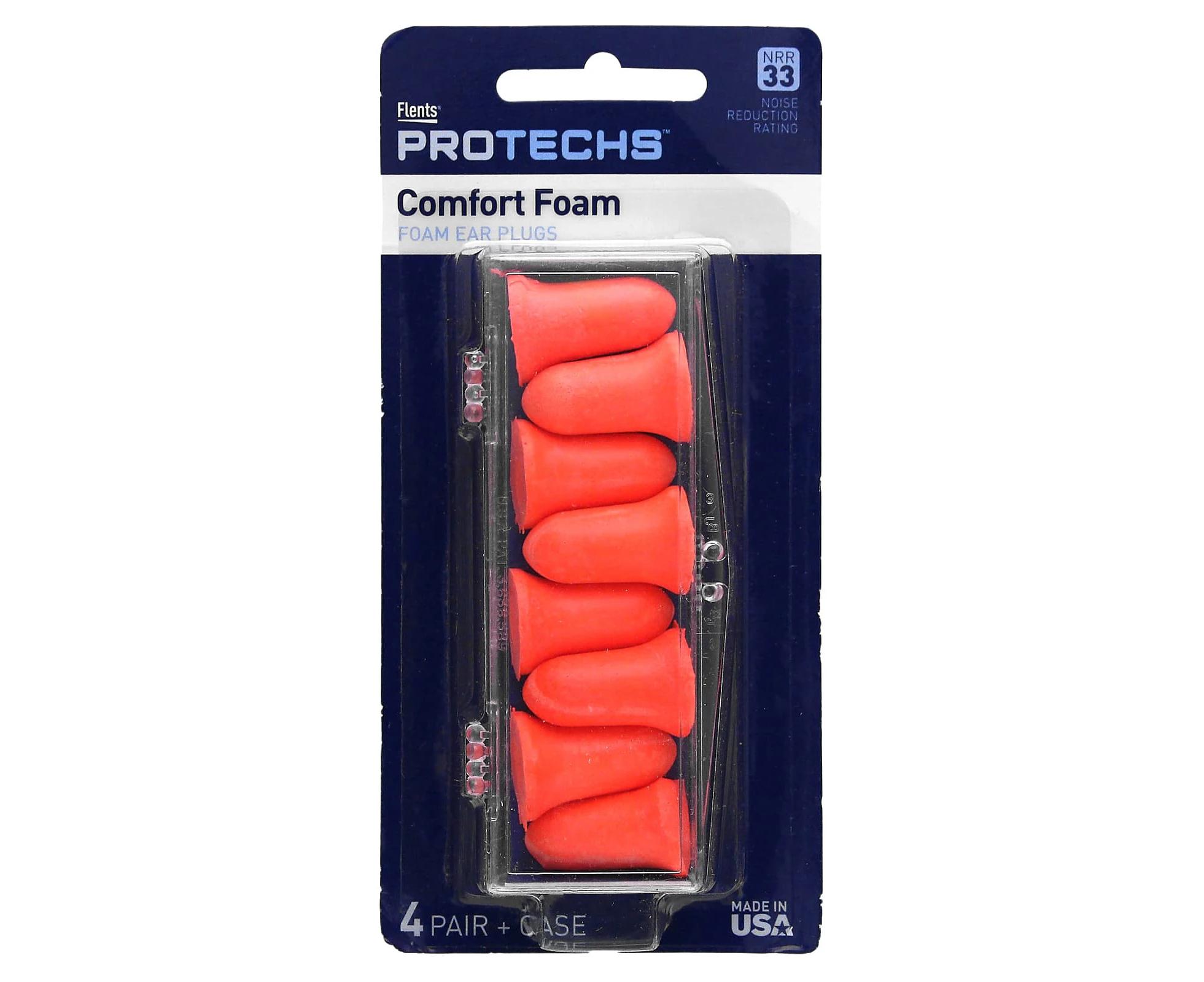 Flents, Protechs, Comfort Foam, Foam Ear Plugs, 4 Pairs + Case