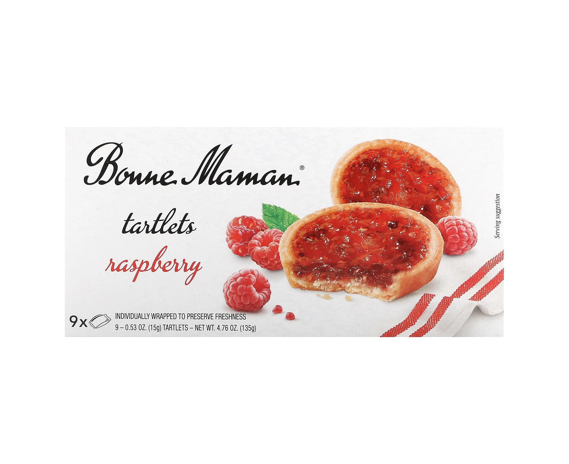 Bonne Maman, Tartlets, Raspberry, 9 Tartlets, 0.53 oz (15 g) Each